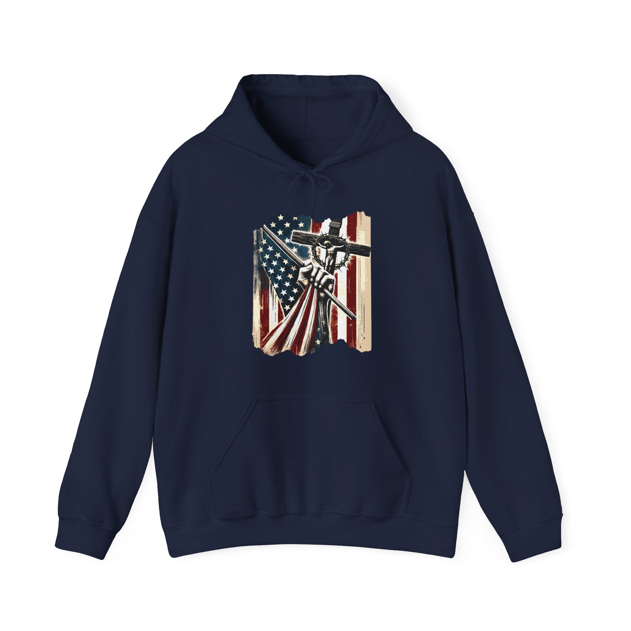 Men's Graphic Hoodie - American Flag And Cross | Hoodie by atgodanddesigns