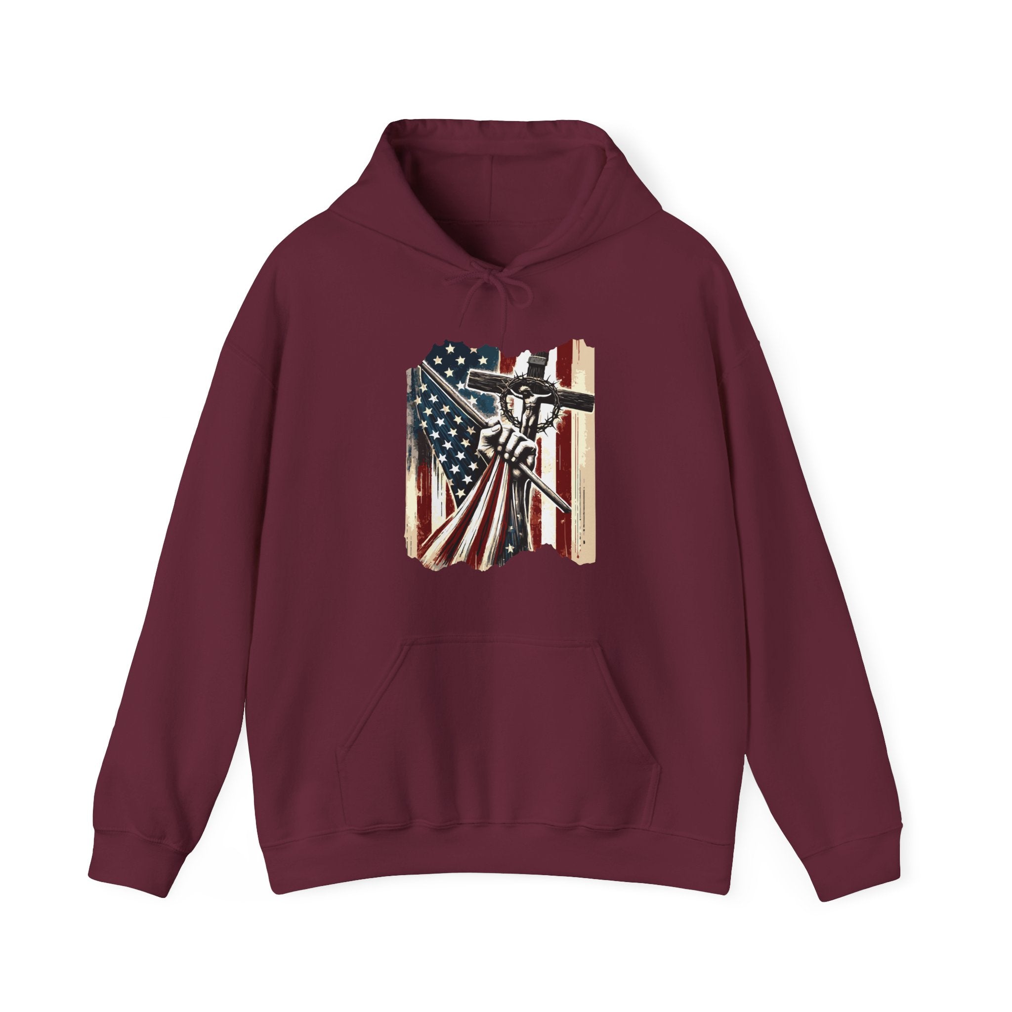 Men's Graphic Hoodie - American Flag And Cross | Hoodie by atgodanddesigns