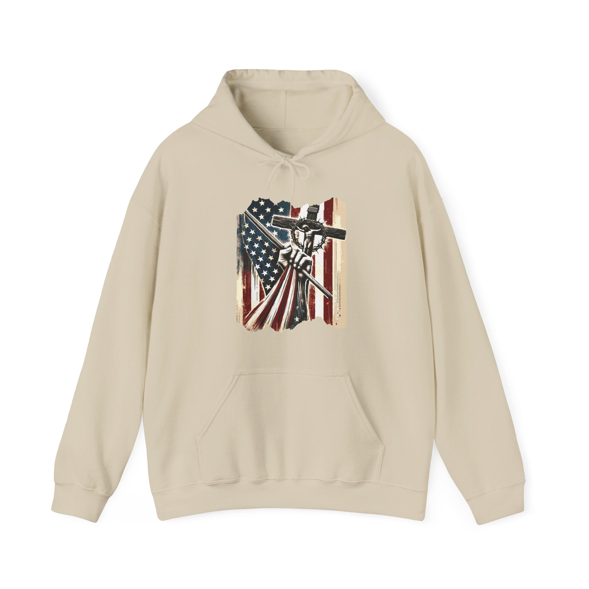Men's Graphic Hoodie - American Flag And Cross | Hoodie by atgodanddesigns