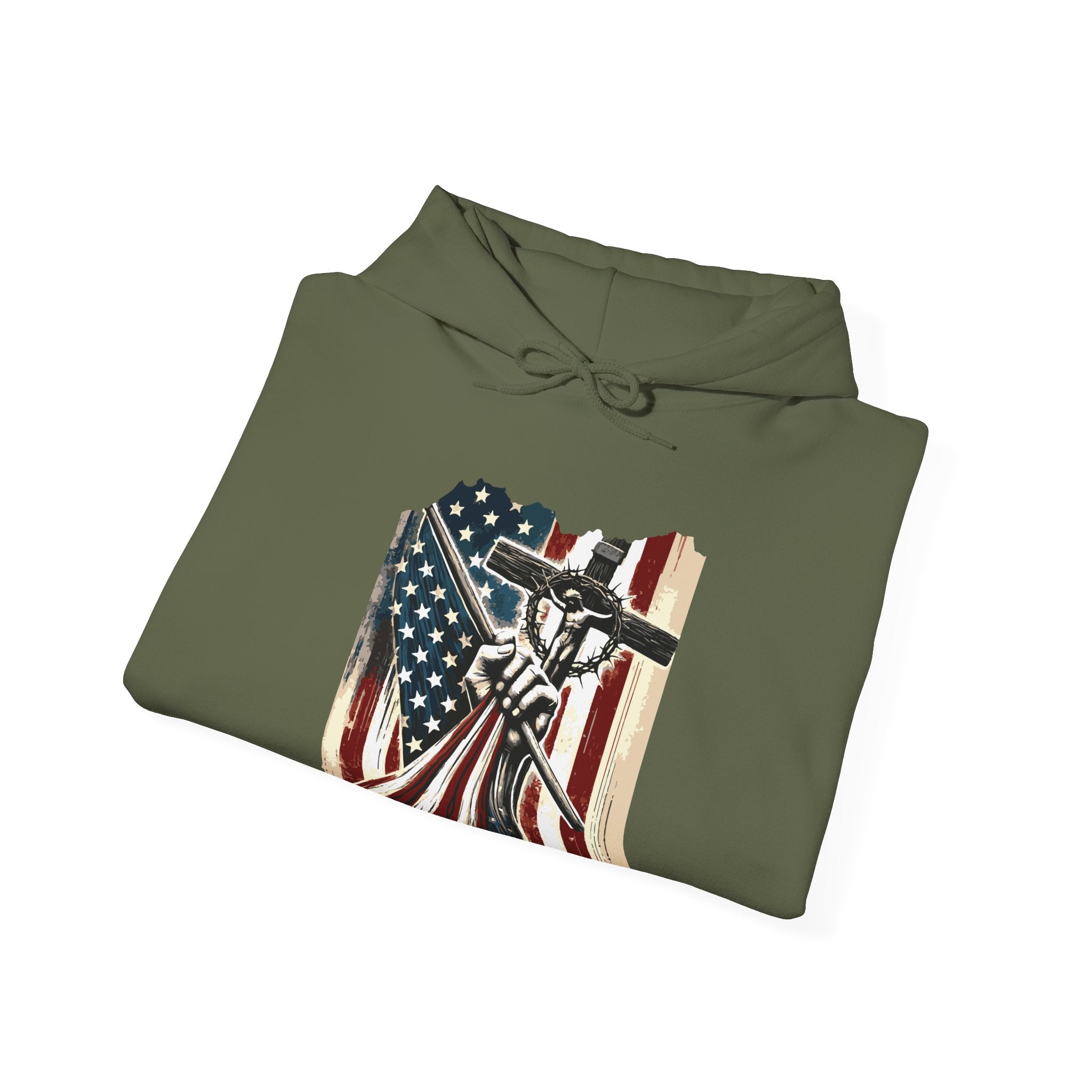 Men's Graphic Hoodie - American Flag And Cross | Hoodie by atgodanddesigns