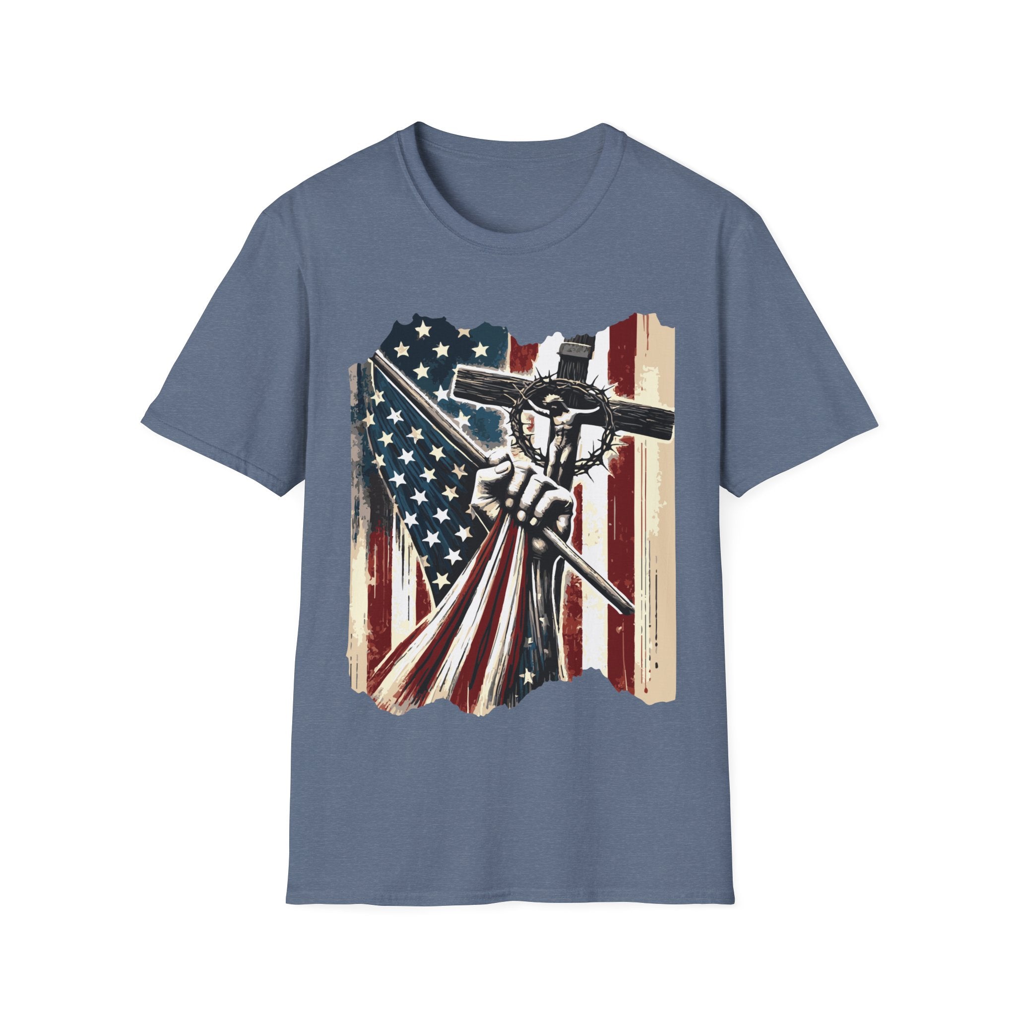 Men's Graphic T-shirt - American Flag With a Cross | T-Shirt by atgodanddesigns