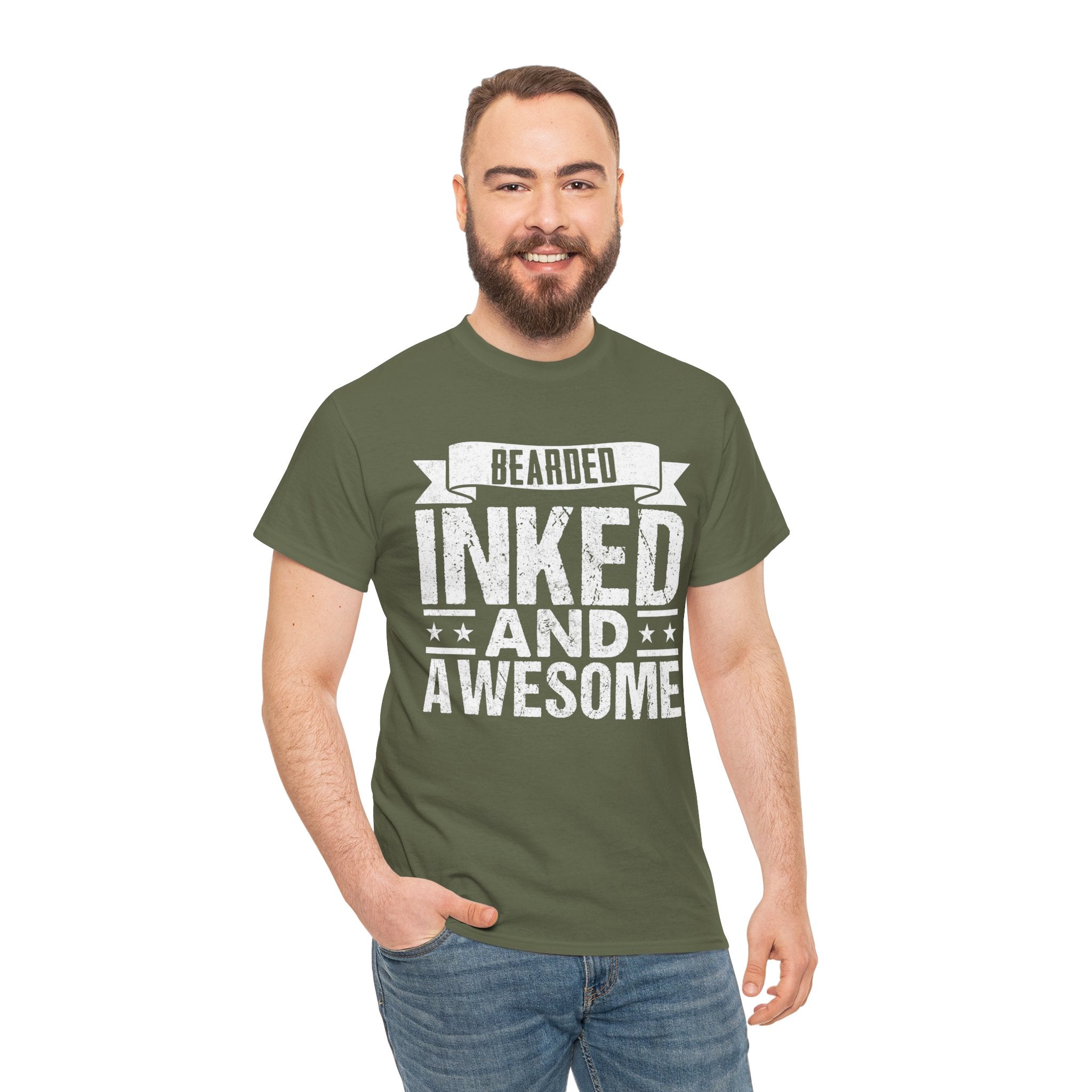 Men's Graphic T-Shirt - Bearded Inked And Awesome | T-Shirt by atgodanddesigns