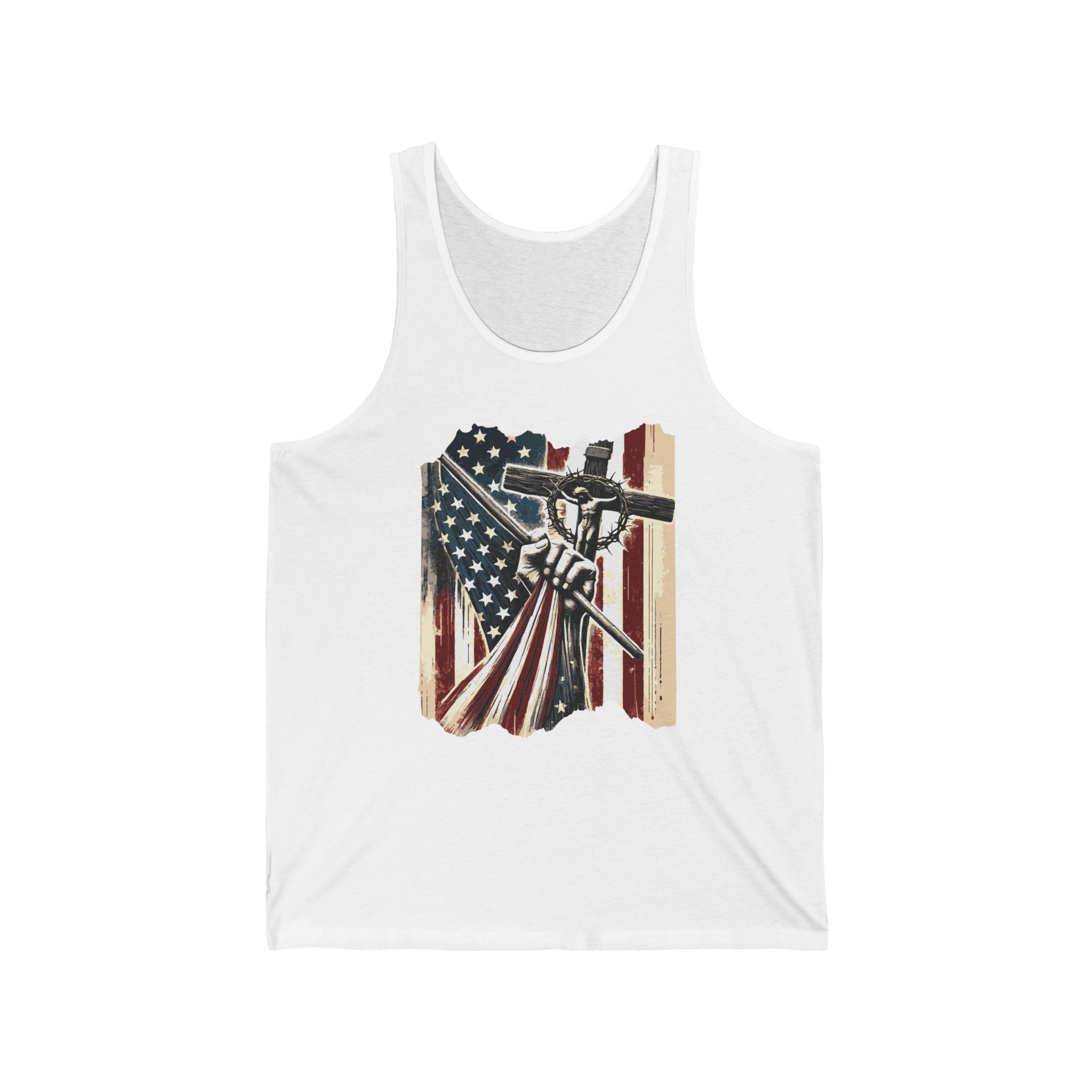 Men's Graphic Tank Top - American Flag And Cross | Tank Top by atgodanddesigns