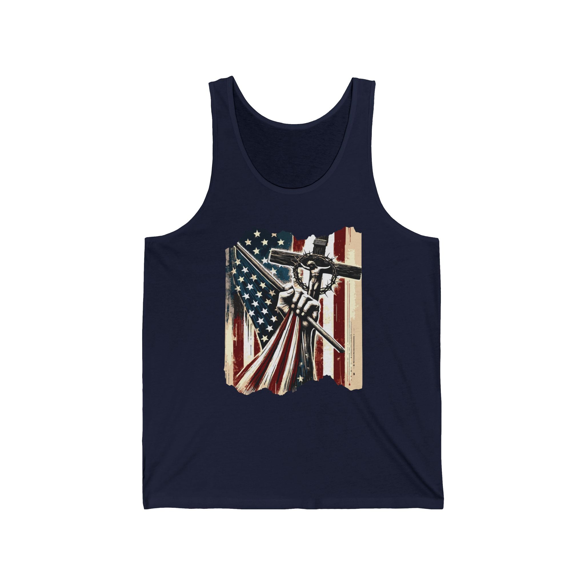 Men's Graphic Tank Top - American Flag And Cross | Tank Top by atgodanddesigns