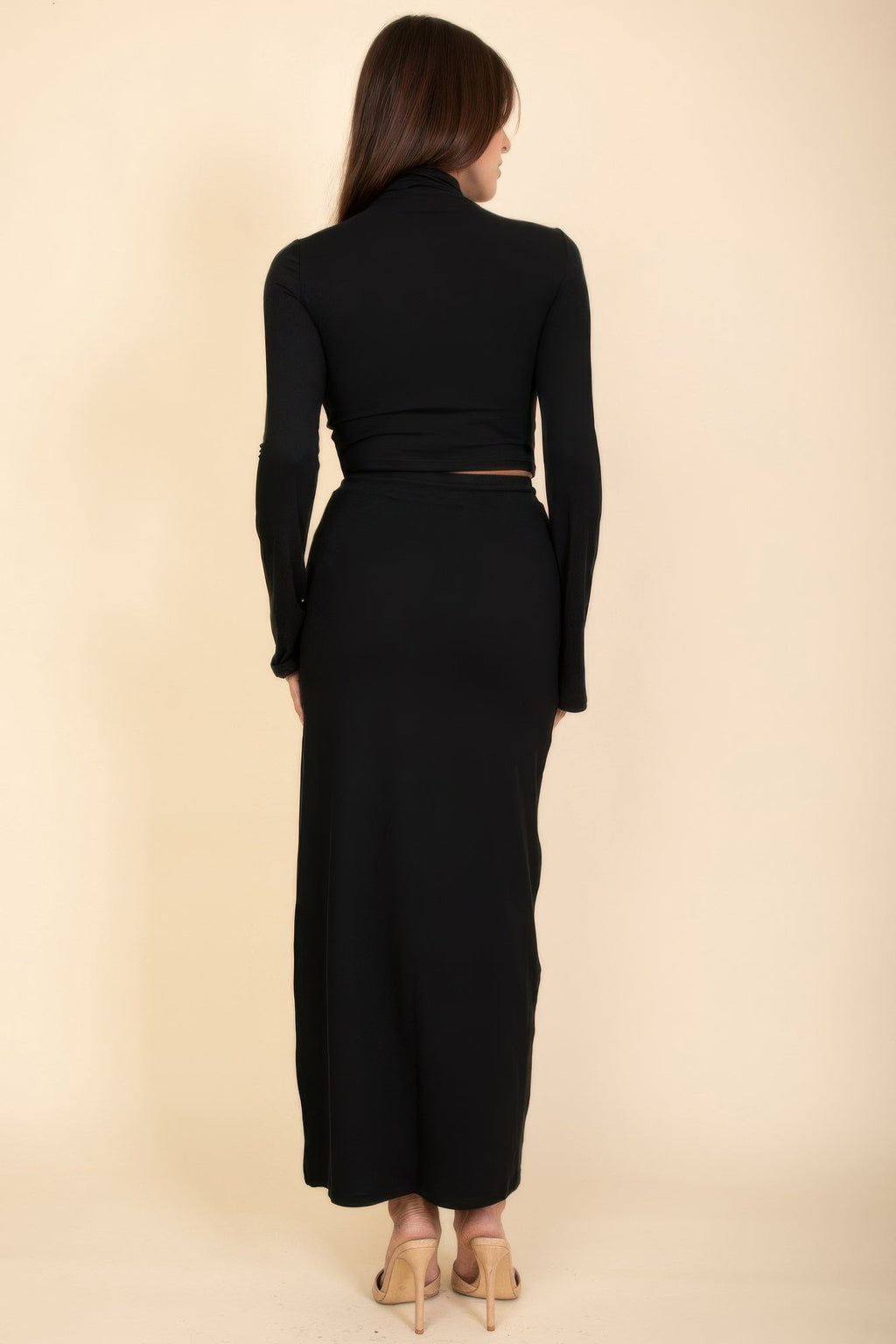 Mock Neck Bell Sleeve Crop Top & Maxi Skirt Set | by atgodanddesigns