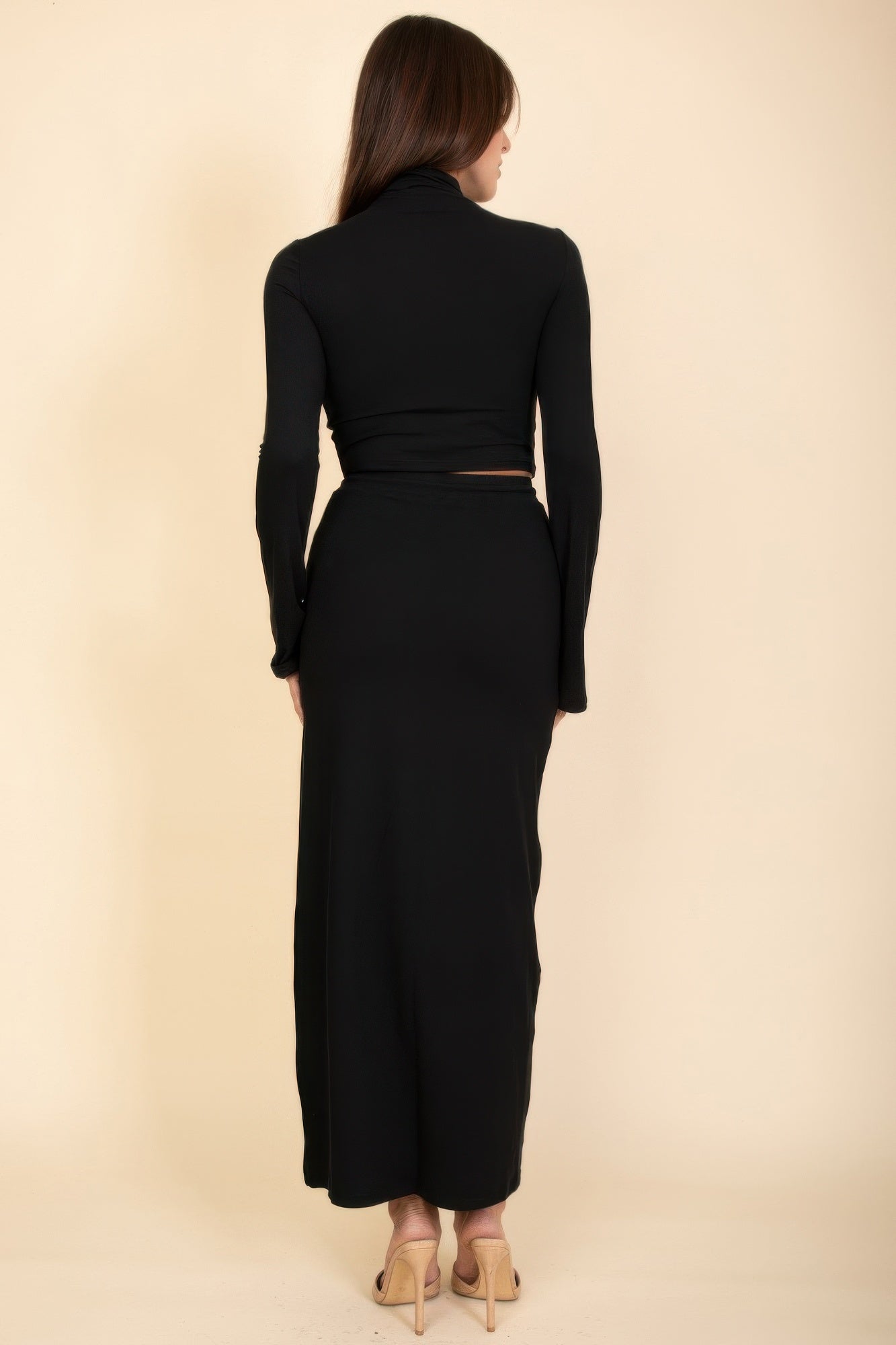 Mock Neck Bell Sleeve Crop Top & Maxi Skirt Set | by atgodanddesigns