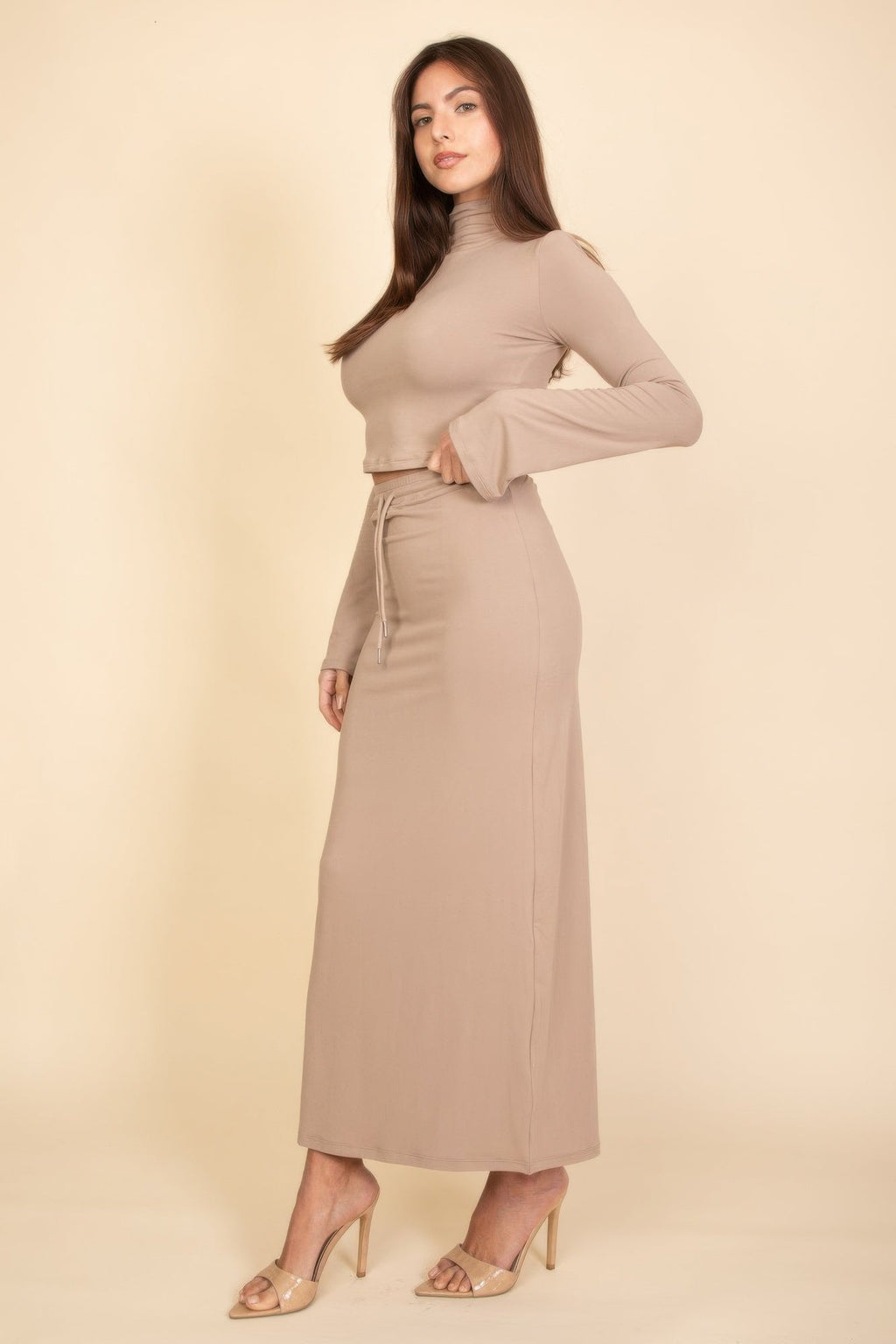 Mock Neck Bell Sleeve Crop Top & Maxi Skirt Set | by atgodanddesigns