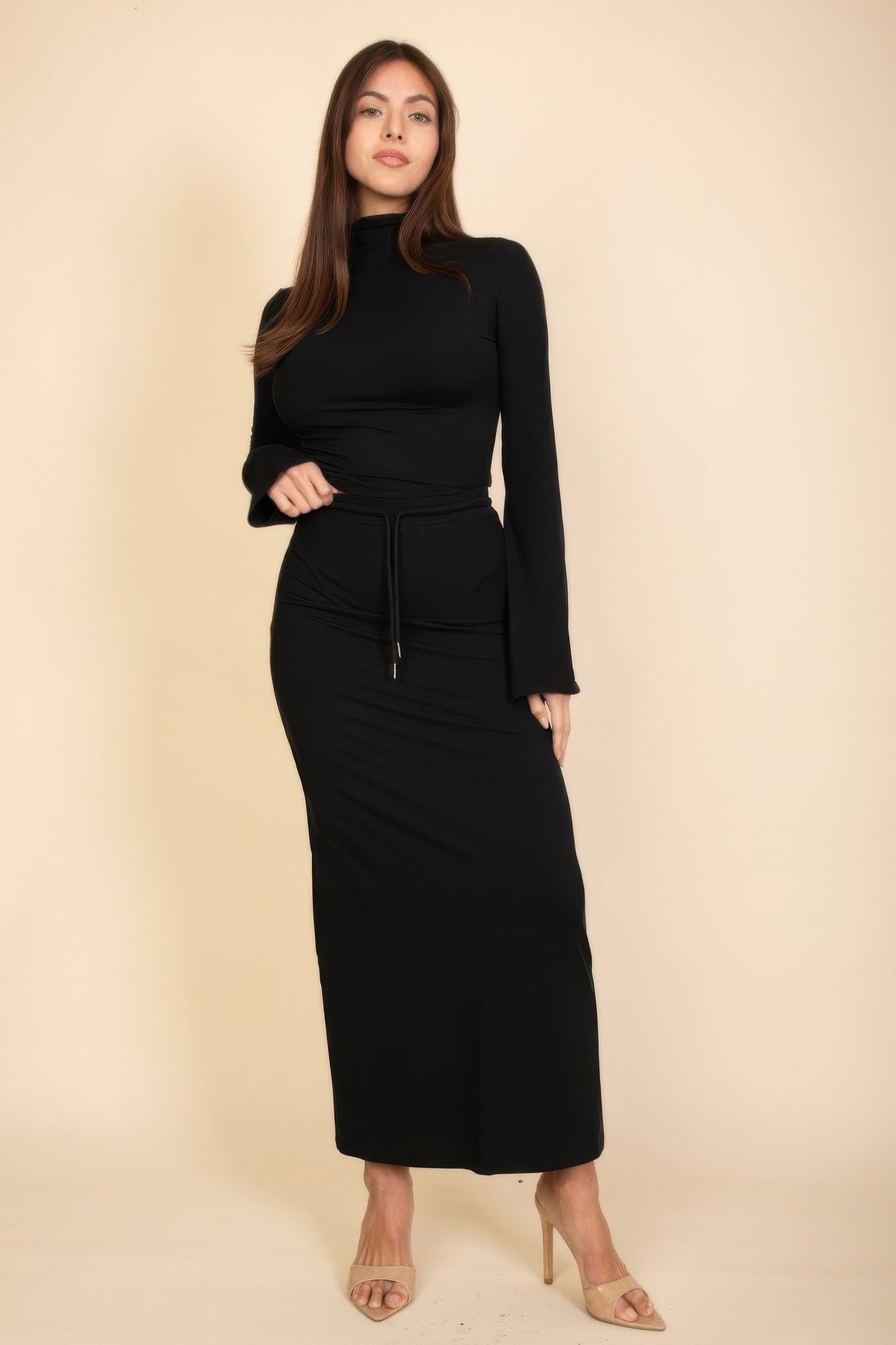 Mock Neck Bell Sleeve Crop Top & Maxi Skirt Set | by atgodanddesigns