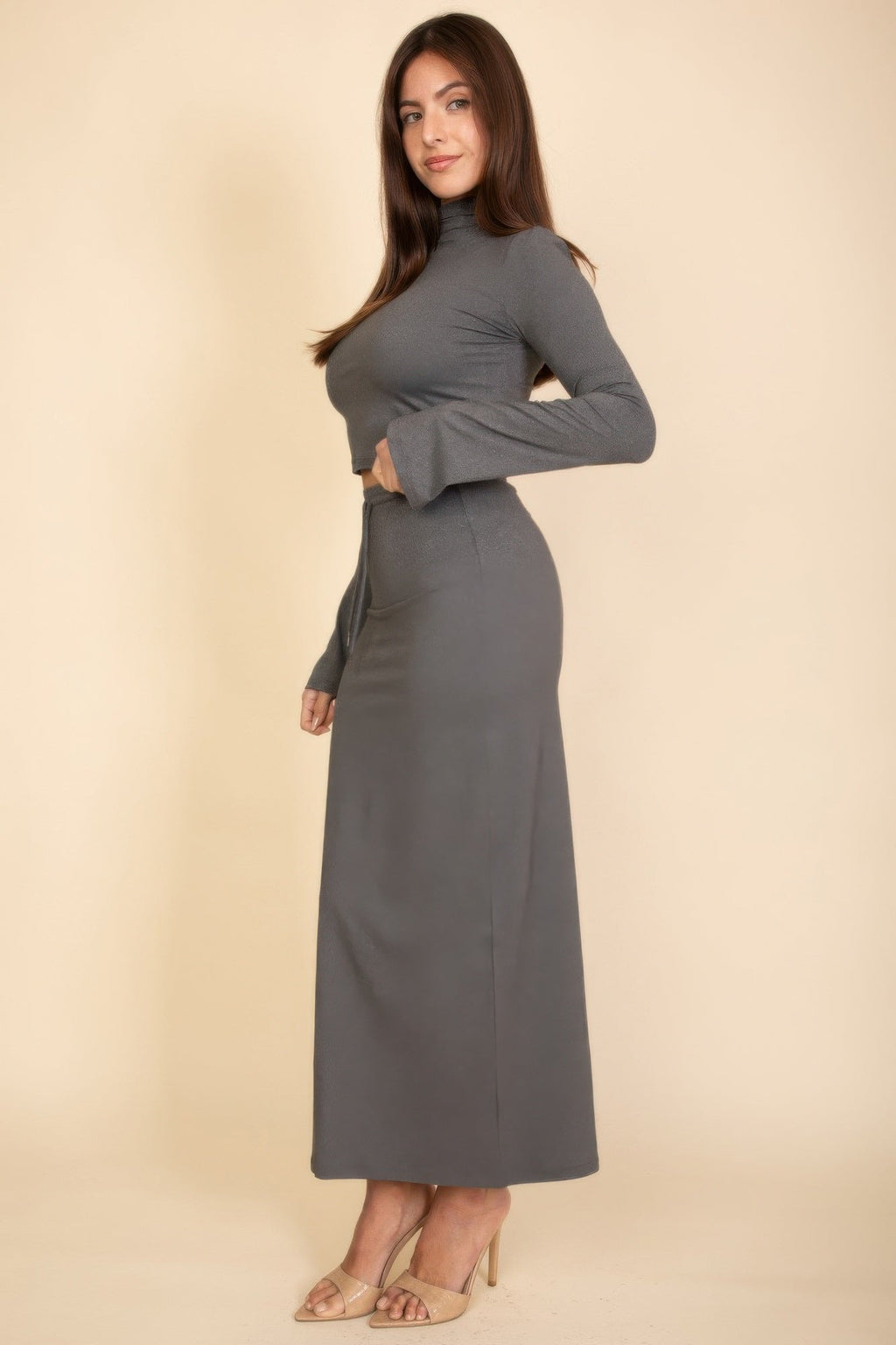Mock Neck Bell Sleeve Crop Top & Maxi Skirt Set | by atgodanddesigns