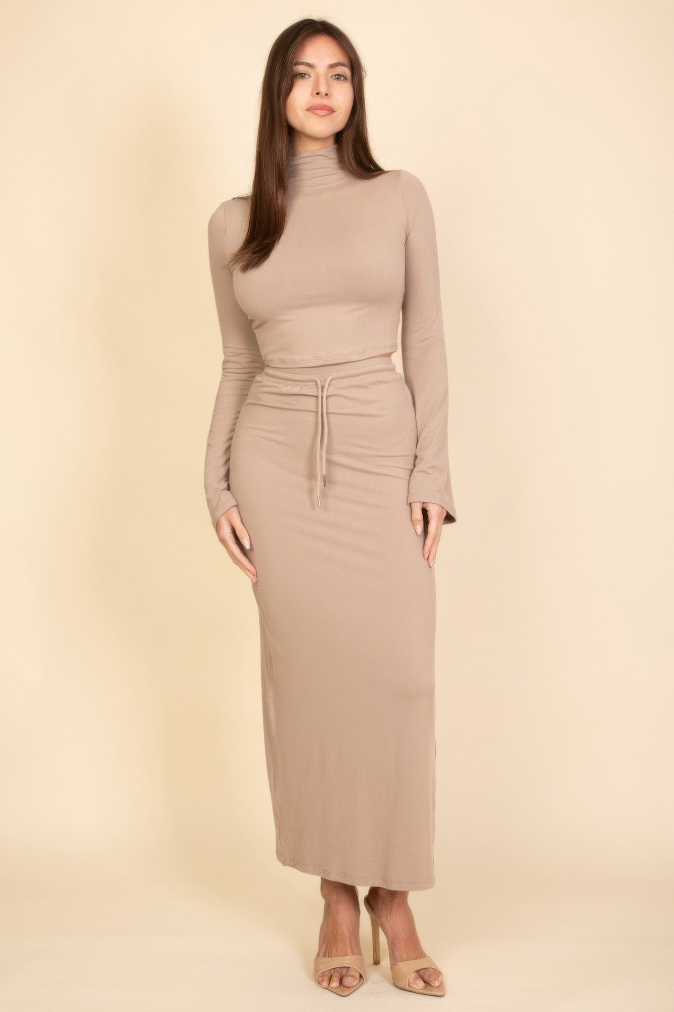 Mock Neck Bell Sleeve Crop Top & Maxi Skirt Set | by atgodanddesigns