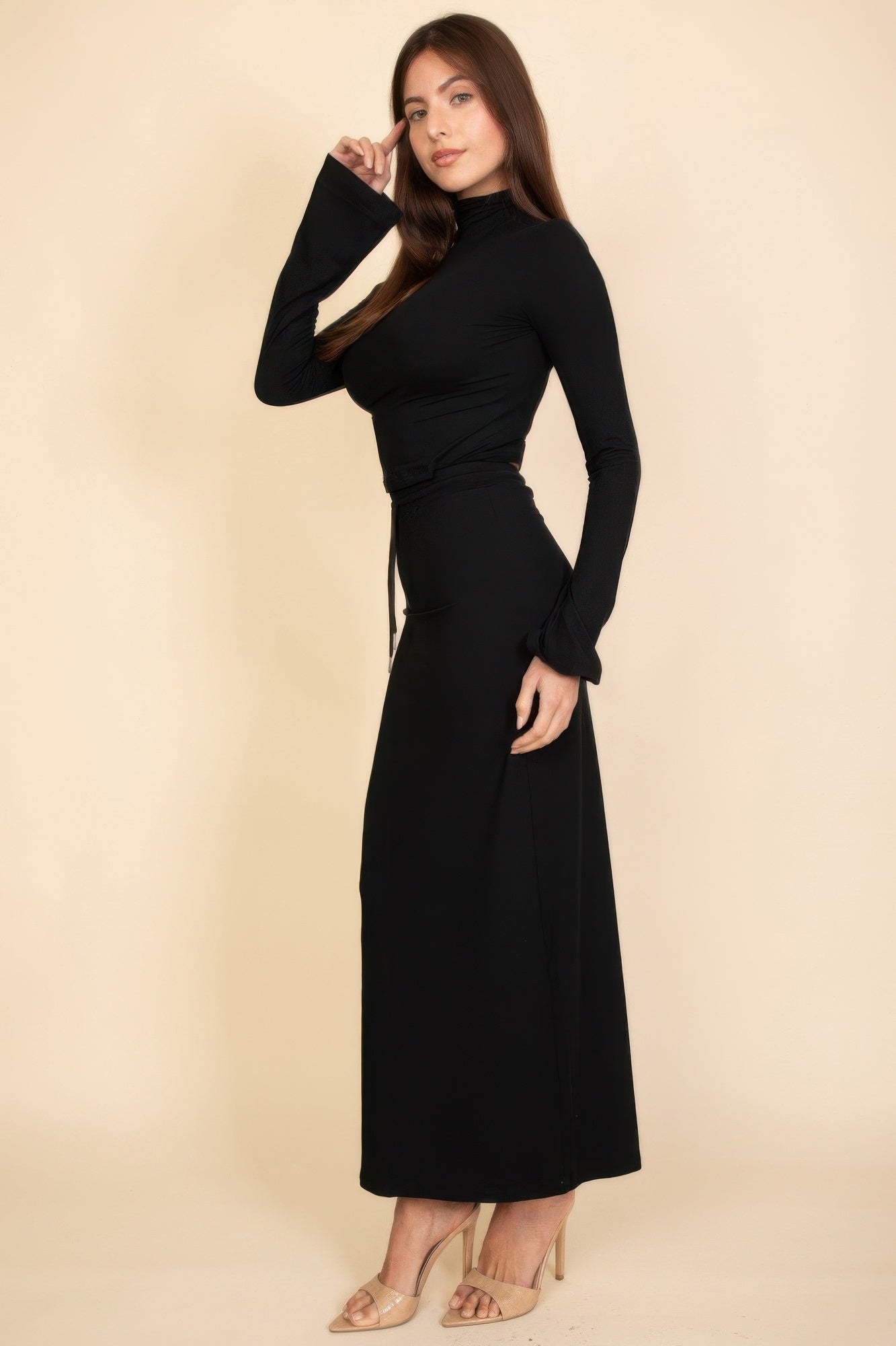Mock Neck Bell Sleeve Crop Top & Maxi Skirt Set | by atgodanddesigns