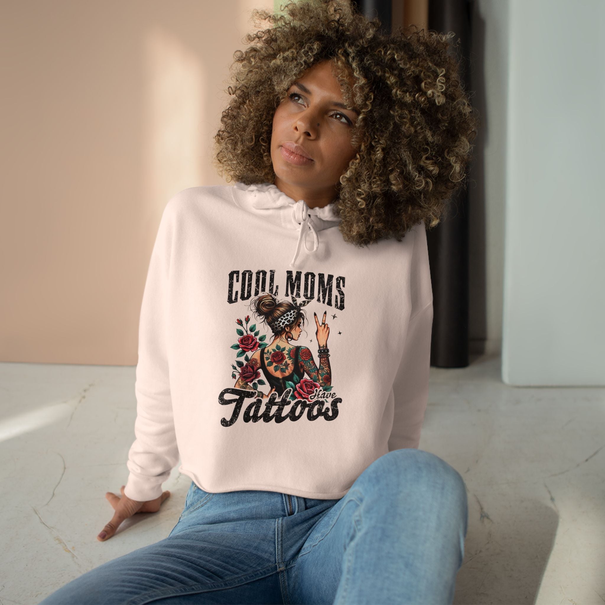 Mom Crop Hoodie - Cool Moms Have Tattoos | Hoodie by atgodanddesigns