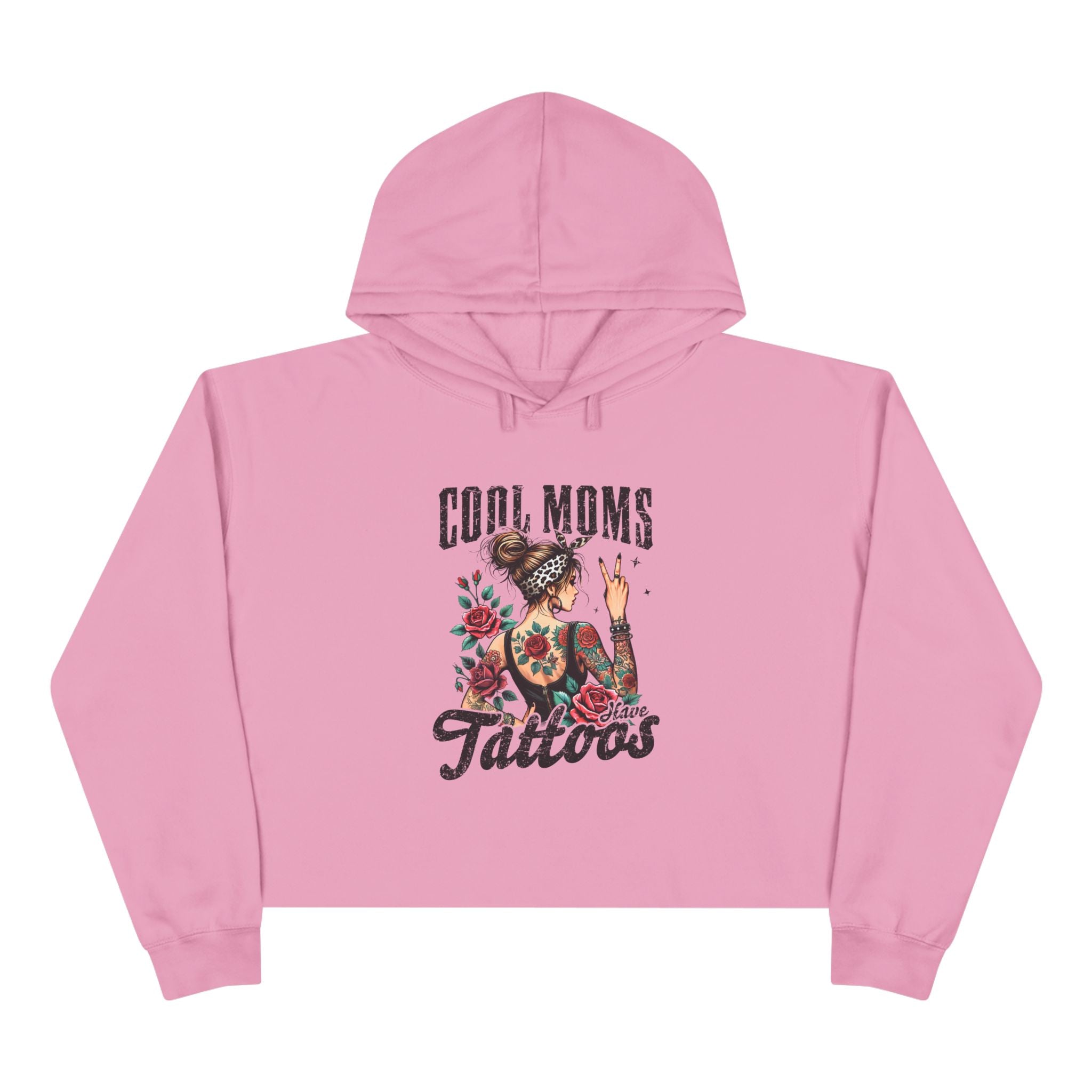 Mom Crop Hoodie - Cool Moms Have Tattoos | Hoodie by atgodanddesigns