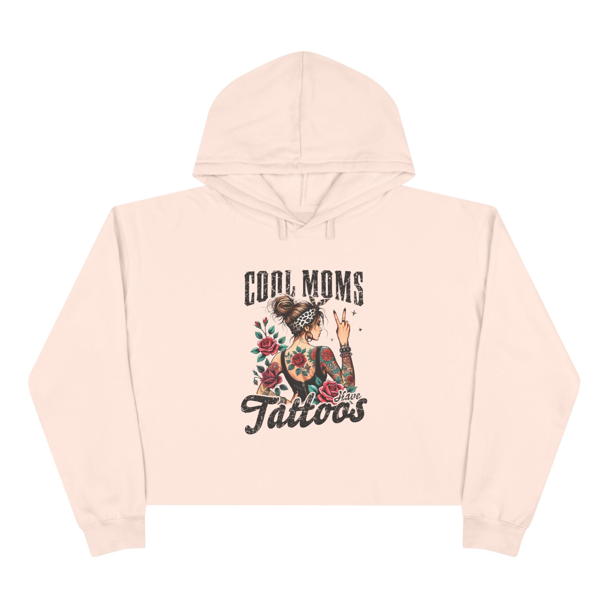 Mom Crop Hoodie - Cool Moms Have Tattoos | Hoodie by atgodanddesigns