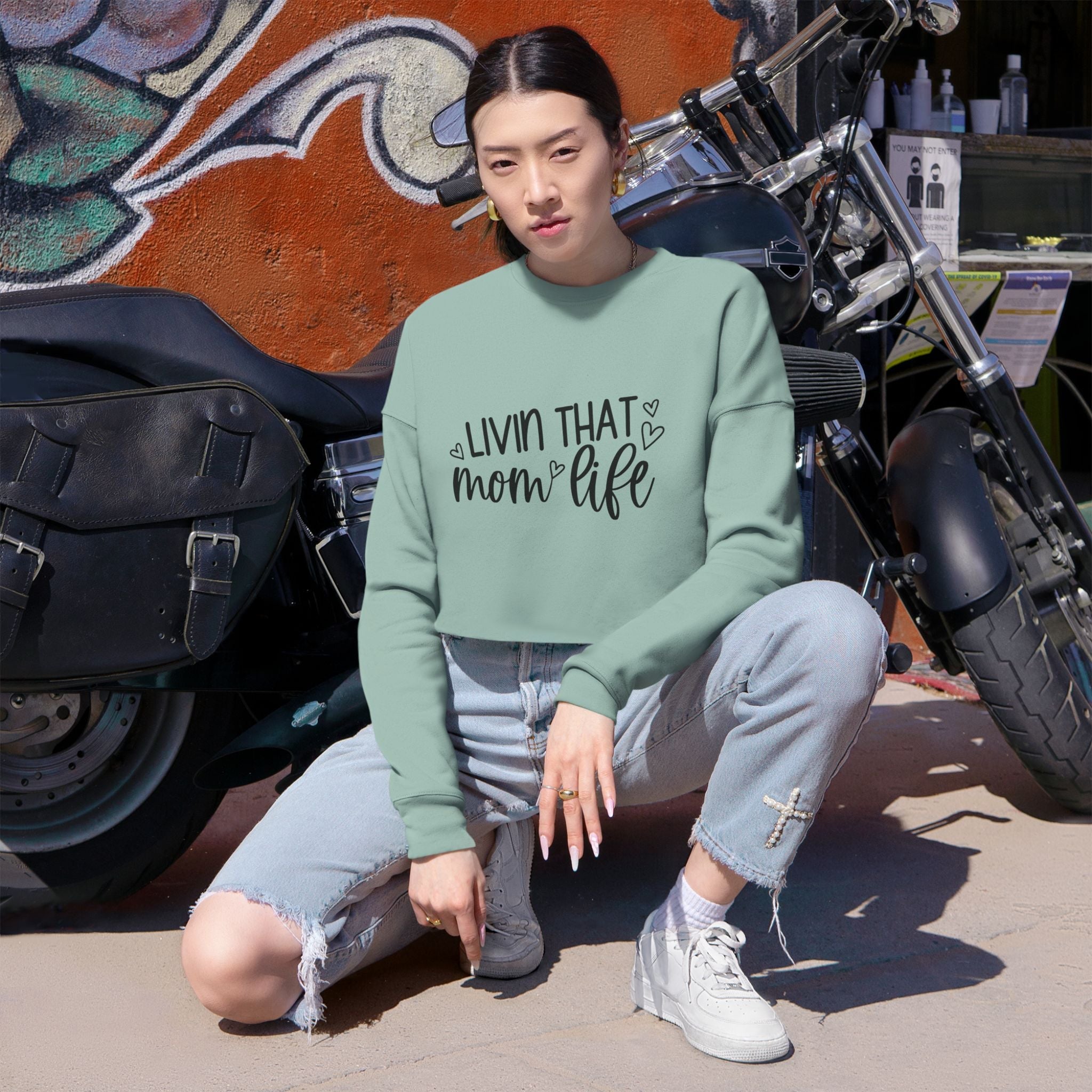 Mom Cropped Sweatshirt - Livin That Mom Life | Sweatshirt by atgodanddesigns