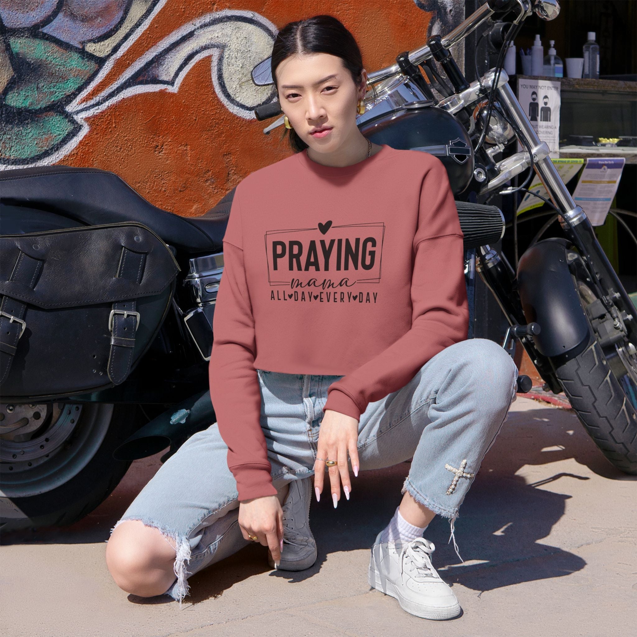 Mom Cropped Sweatshirt - Praying Mama All Day Every Day | Sweatshirt by atgodanddesigns