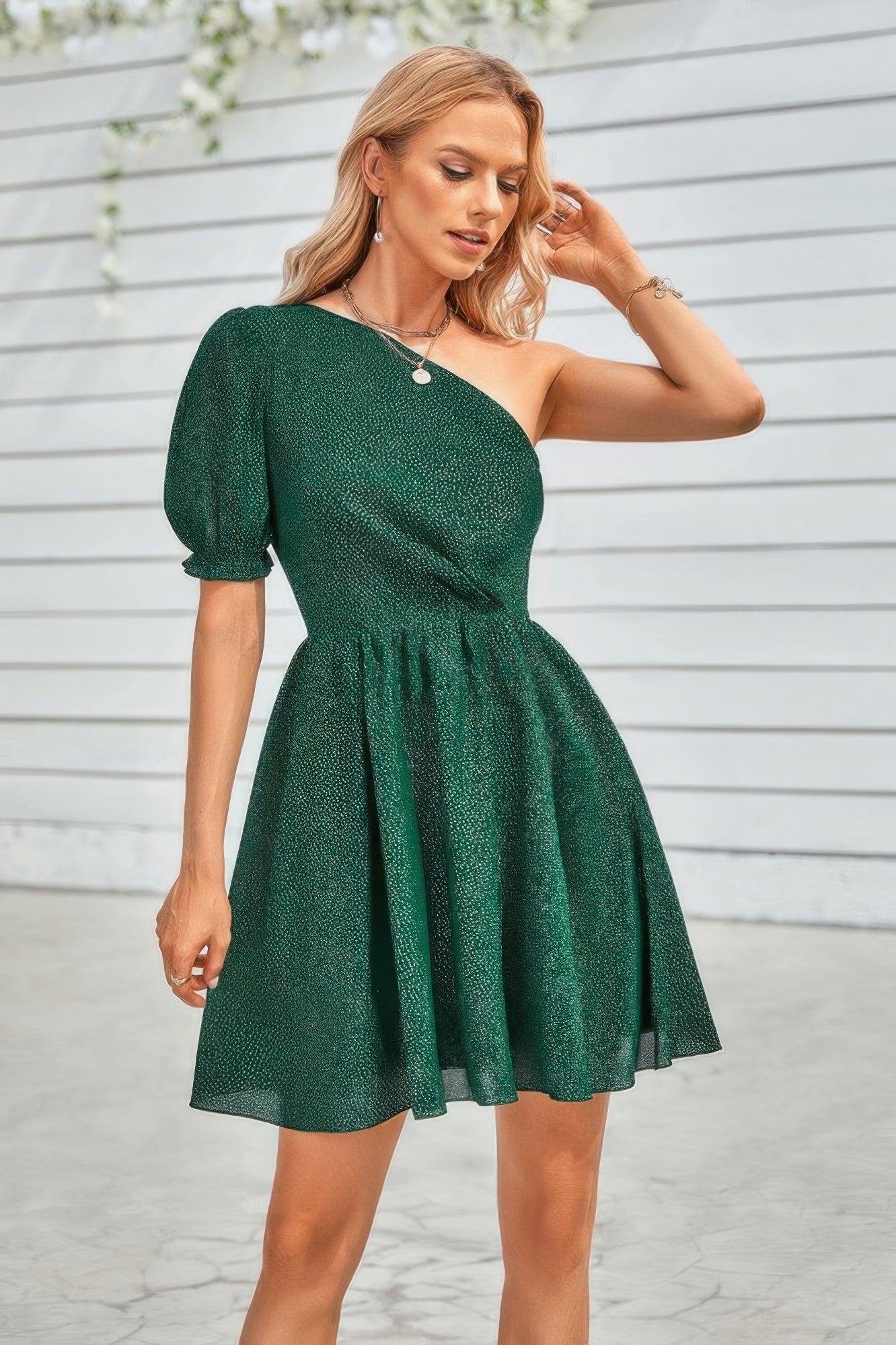 One Shoulder Polka Dot Puff Sleeve Ruffle Dress | by atgodanddesigns