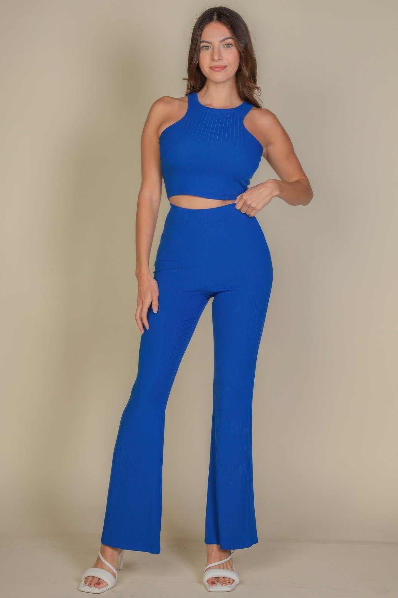Ribbed Cropped Top And Bootcut Pants Sets | by atgodanddesigns