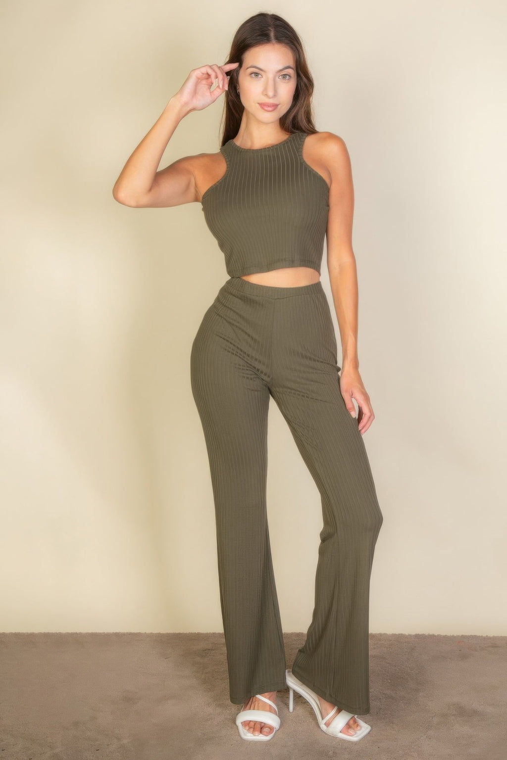Ribbed Cropped Top And Bootcut Pants Sets | by atgodanddesigns