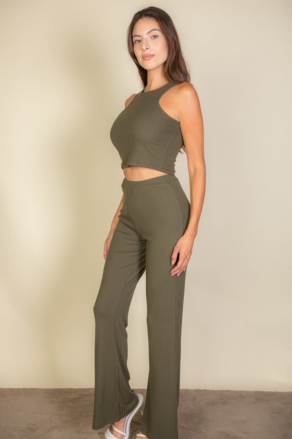 Ribbed Cropped Top And Bootcut Pants Sets | by atgodanddesigns