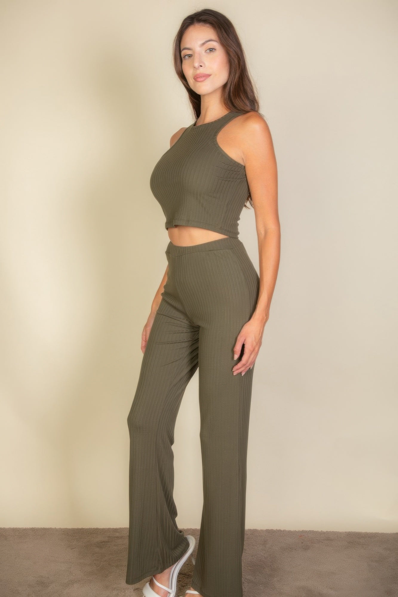 Ribbed Cropped Top And Bootcut Pants Sets | by atgodanddesigns