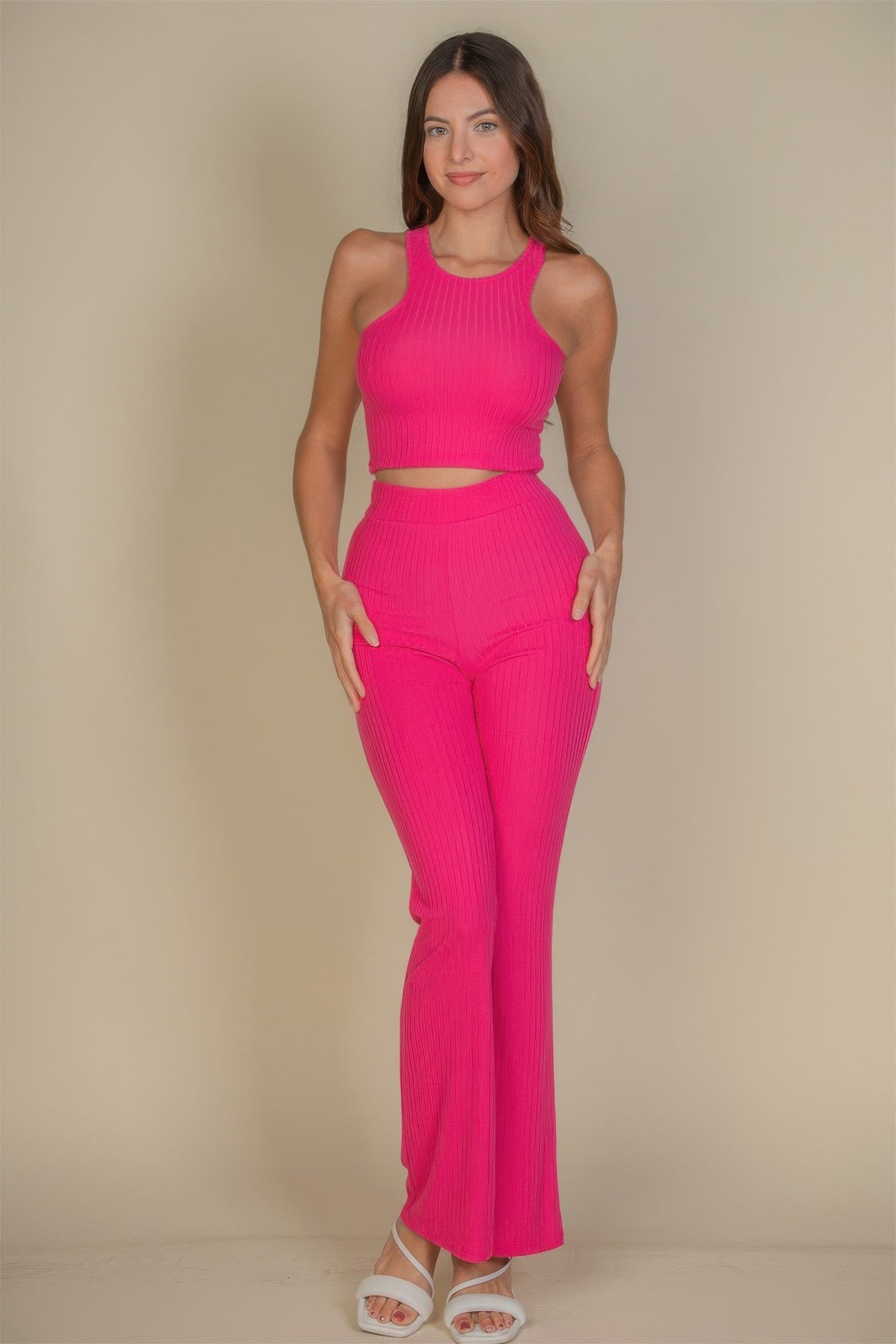 Ribbed Cropped Top And Bootcut Pants Sets | by atgodanddesigns