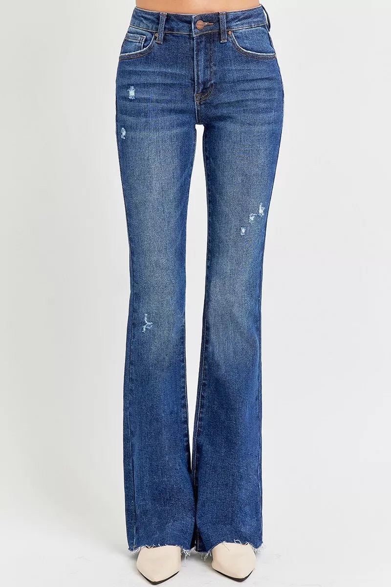 RISEN Full Size Distressed Mid Rise Flare Jeans Plus Size | by atgodanddesigns