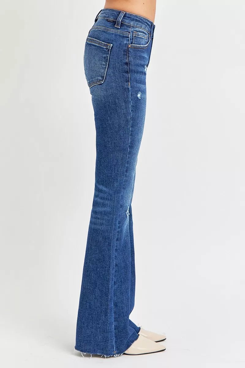 RISEN Full Size Distressed Mid Rise Flare Jeans Plus Size | by atgodanddesigns