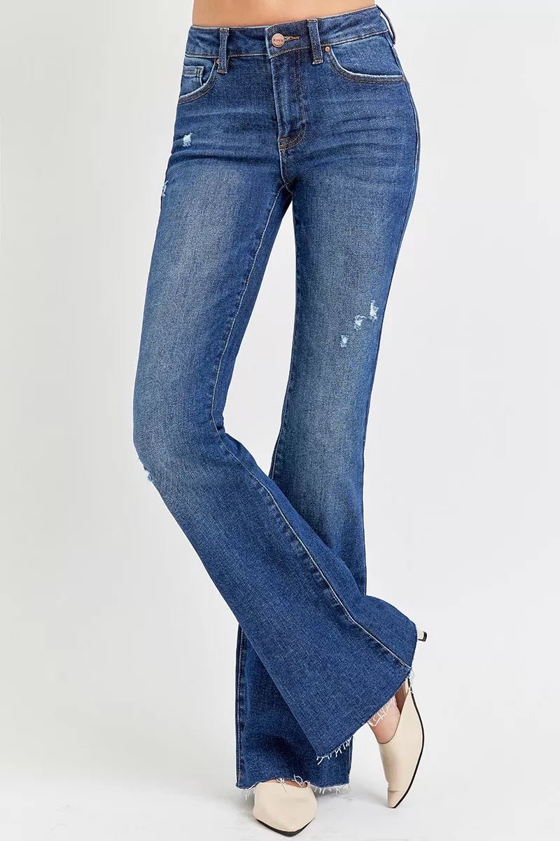 RISEN Full Size Distressed Mid Rise Flare Jeans Plus Size | by atgodanddesigns