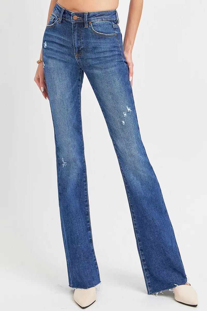 RISEN Full Size Distressed Mid Rise Flare Jeans Plus Size | by atgodanddesigns