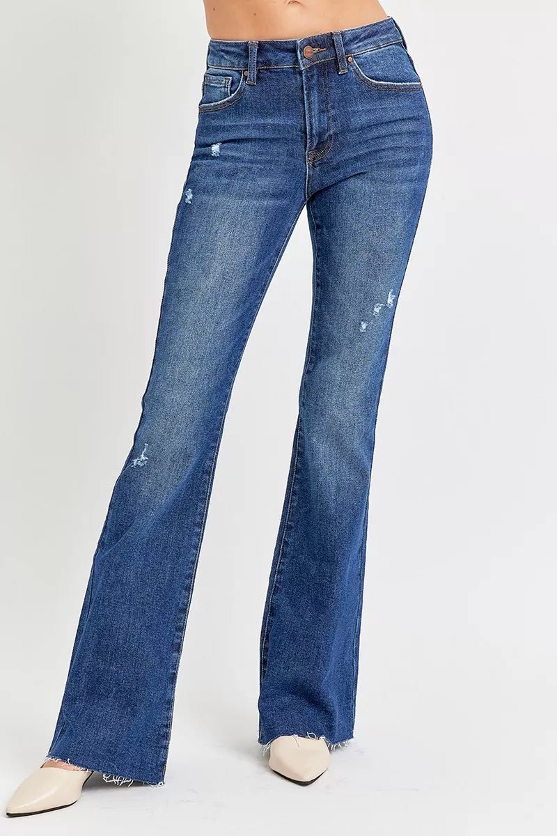RISEN Full Size Distressed Mid Rise Flare Jeans Plus Size | by atgodanddesigns