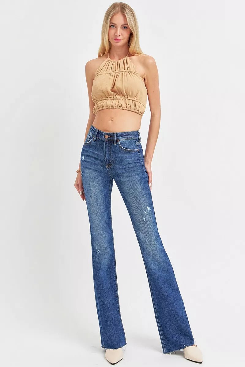 RISEN Full Size Distressed Mid Rise Flare Jeans Plus Size | by atgodanddesigns