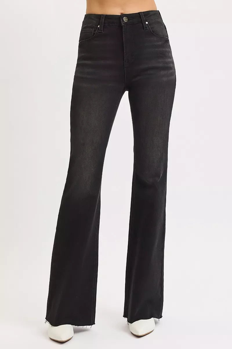RISEN Full Size High Rise Flare Raw Cut Hem Jeans Plus Size | by atgodanddesigns