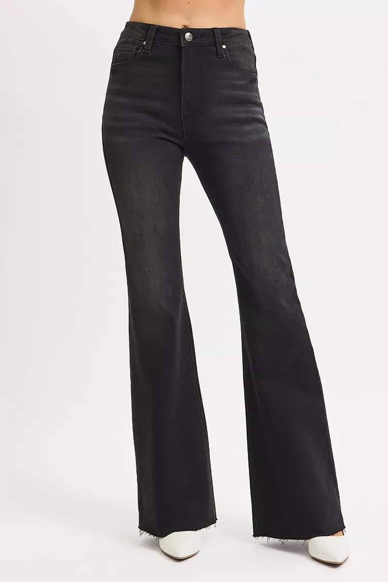 RISEN Full Size High Rise Flare Raw Cut Hem Jeans Plus Size | by atgodanddesigns