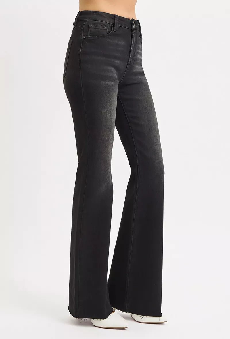 RISEN Full Size High Rise Flare Raw Cut Hem Jeans Plus Size | by atgodanddesigns