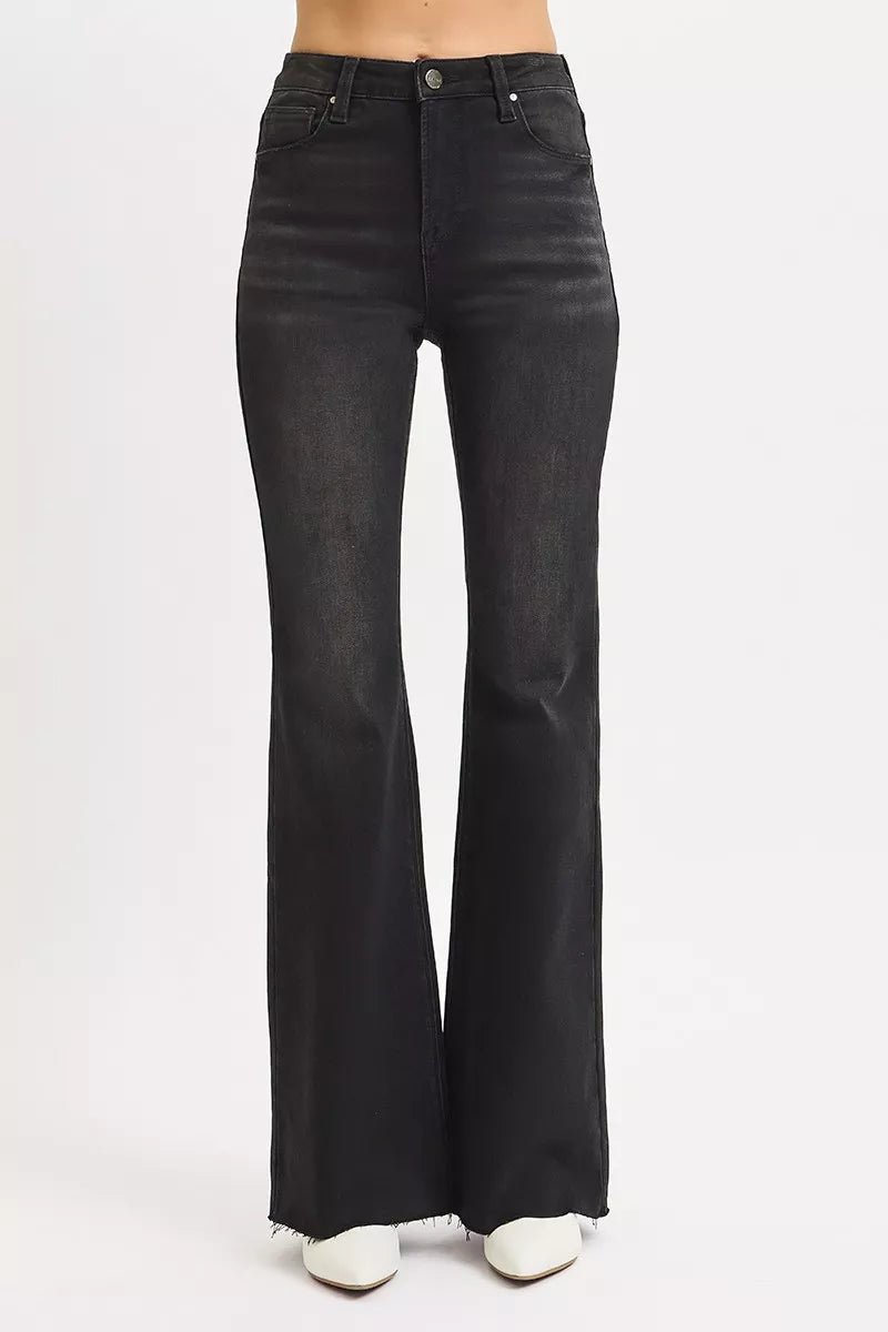 RISEN Full Size High Rise Flare Raw Cut Hem Jeans Plus Size | by atgodanddesigns