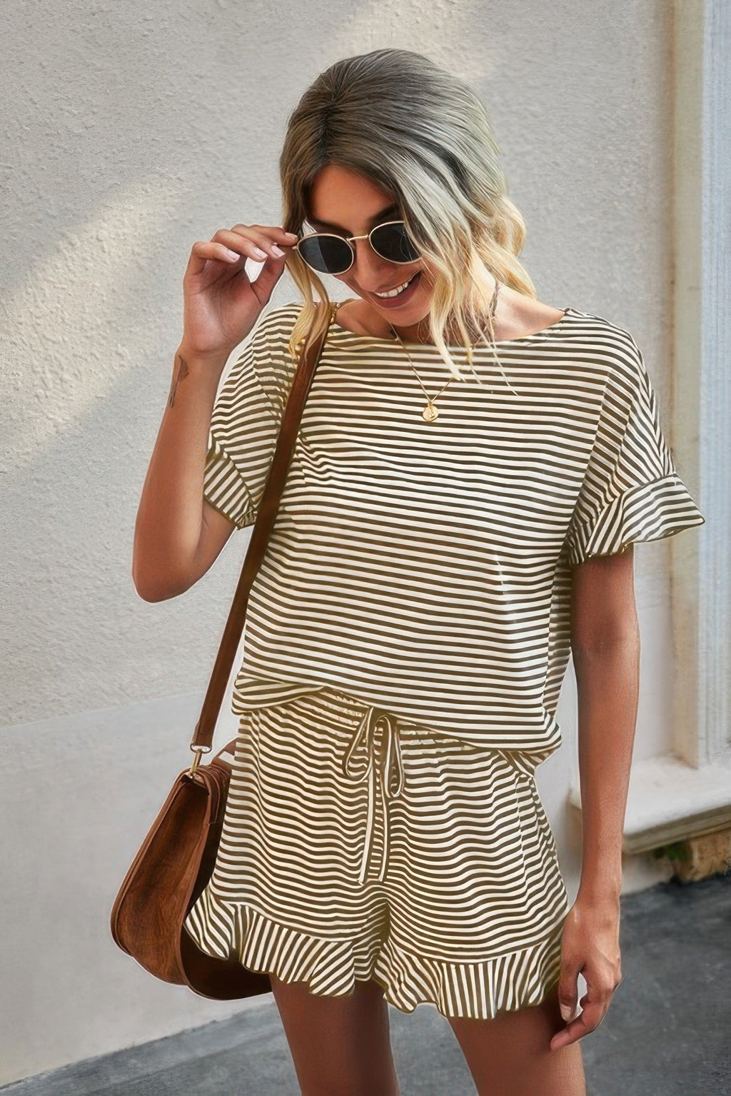 Round Neck Striped Top Short Set | by atgodanddesigns
