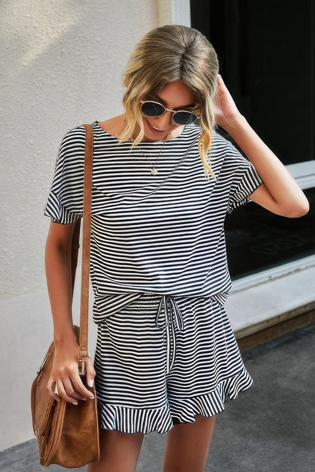 Round Neck Striped Top Short Set | by atgodanddesigns