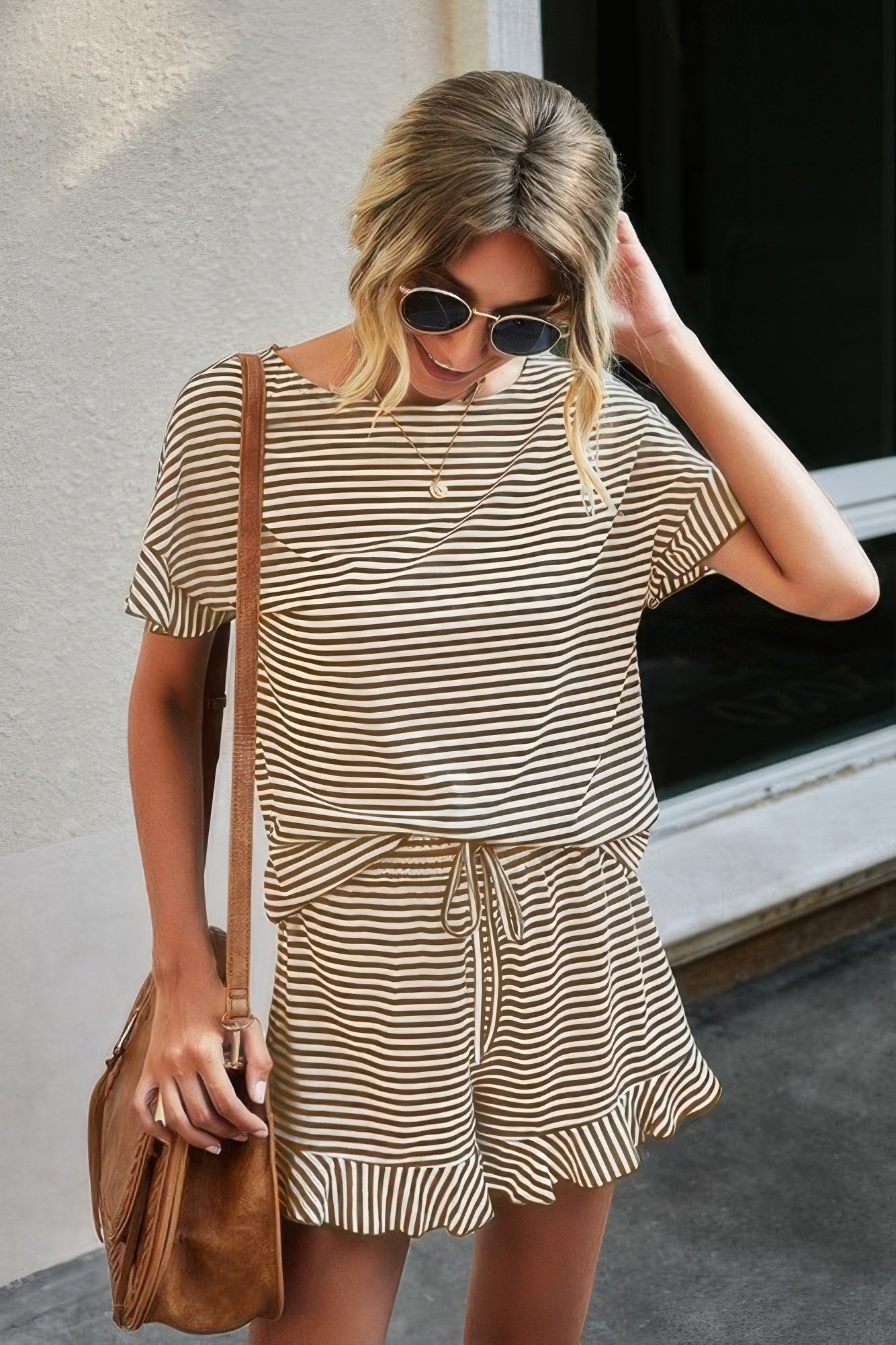Round Neck Striped Top Short Set | by atgodanddesigns