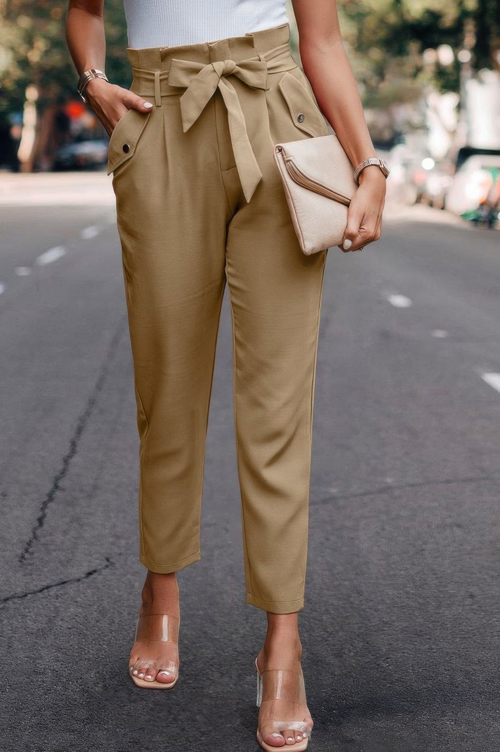 Ruffle Belt Pocket Solid Skinny Pants | by atgodanddesigns