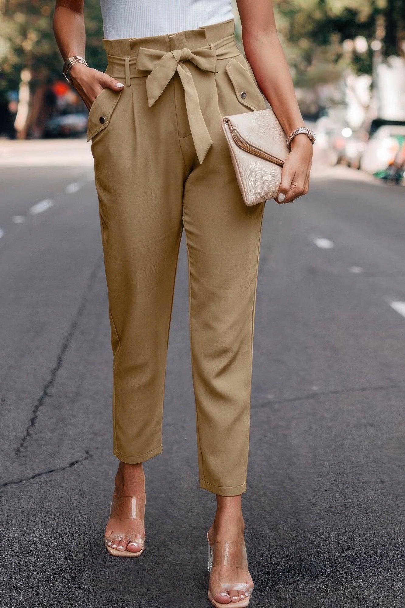 Ruffle Belt Pocket Solid Skinny Pants | by atgodanddesigns