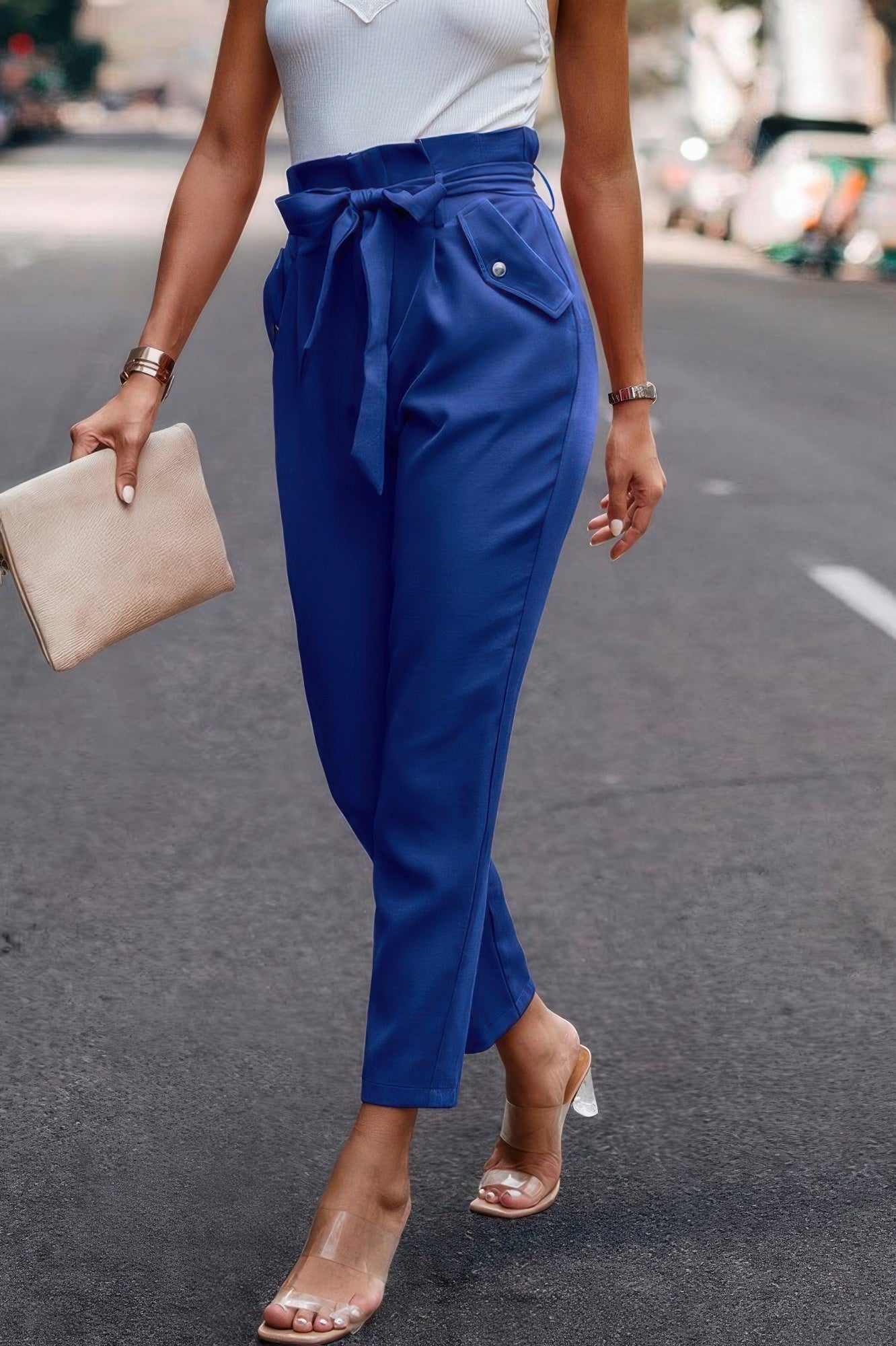Ruffle Belt Pocket Solid Skinny Pants | by atgodanddesigns