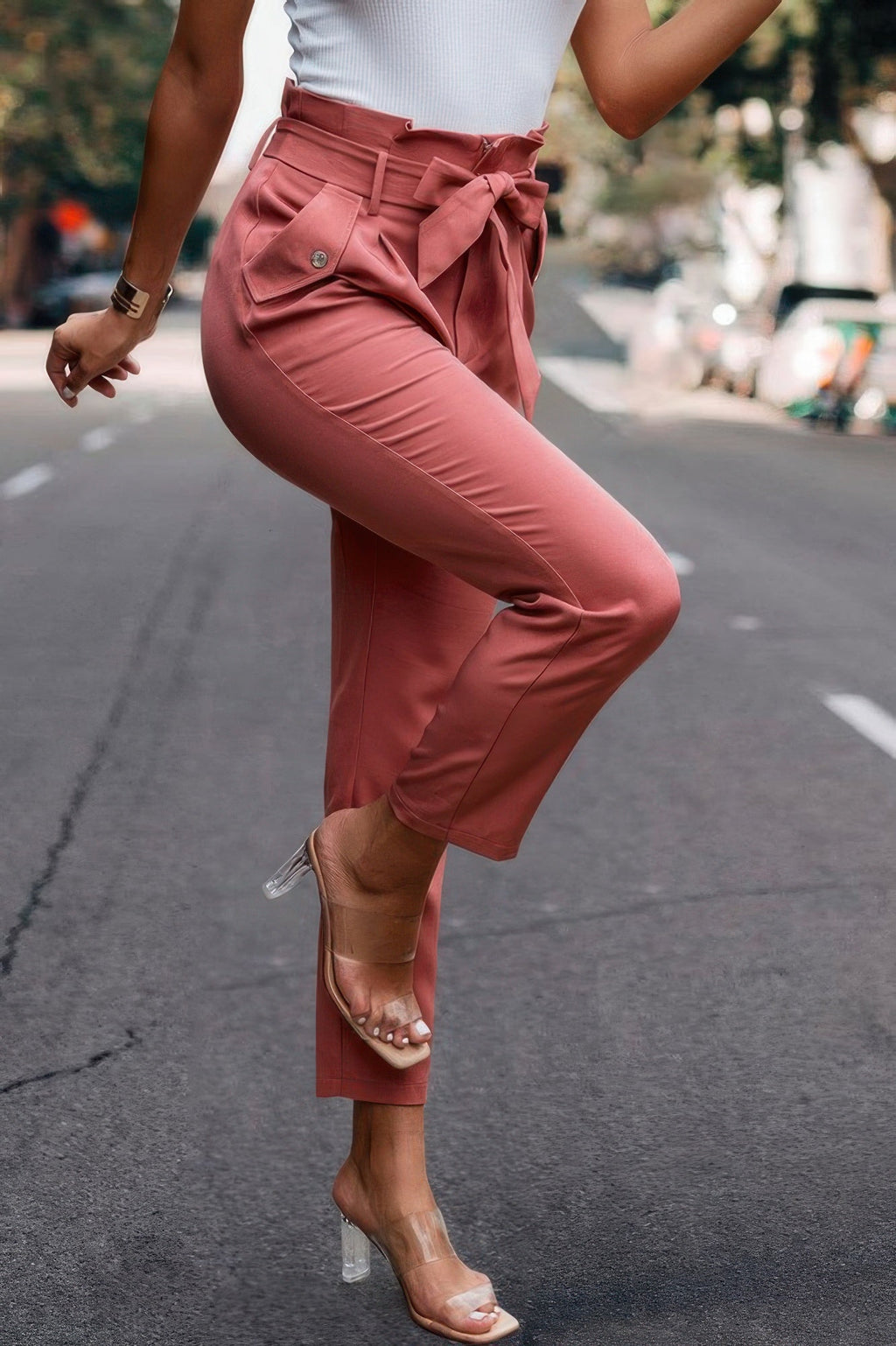 Ruffle Belt Pocket Solid Skinny Pants | by atgodanddesigns