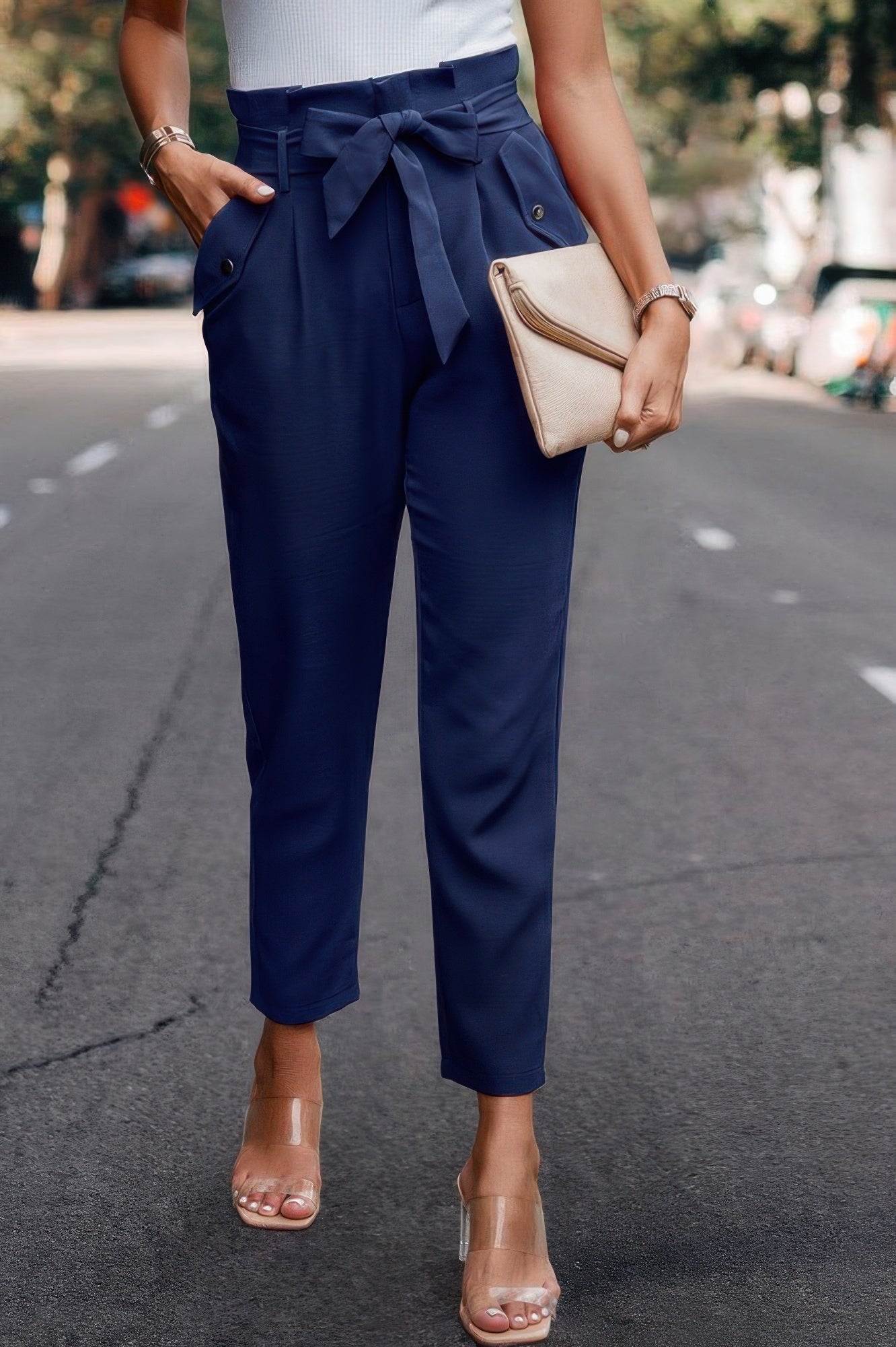 Ruffle Belt Pocket Solid Skinny Pants | by atgodanddesigns
