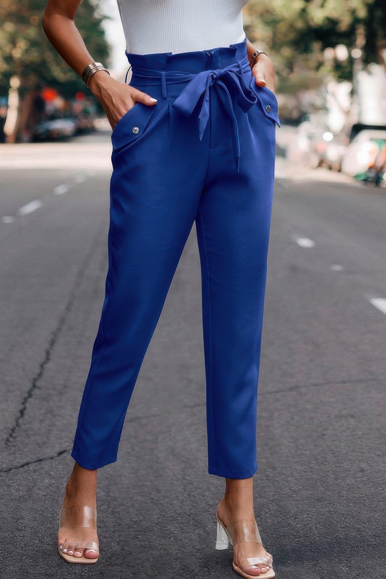 Ruffle Belt Pocket Solid Skinny Pants | by atgodanddesigns