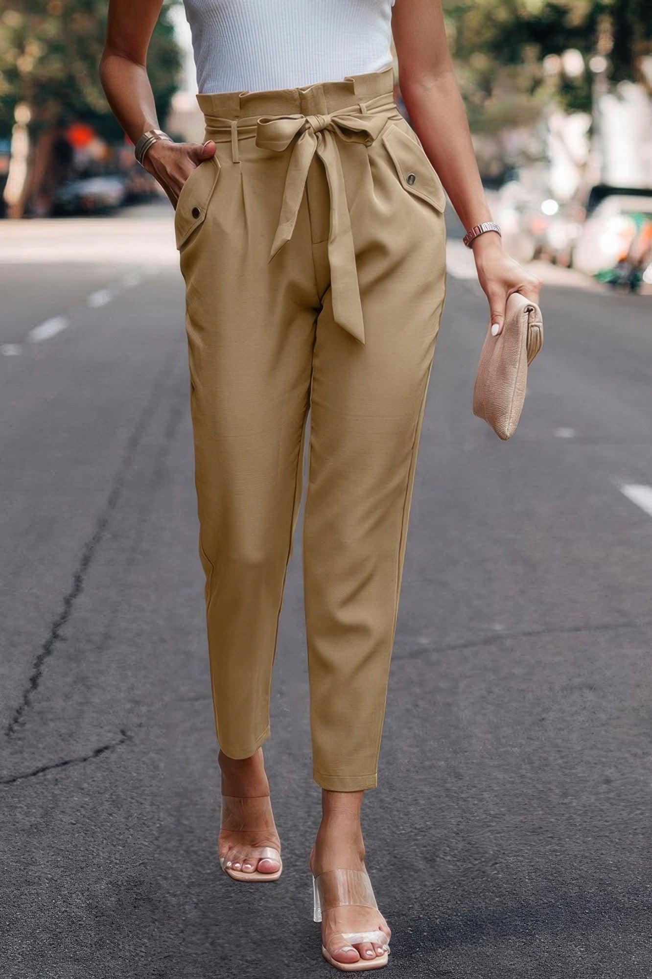 Ruffle Belt Pocket Solid Skinny Pants | by atgodanddesigns