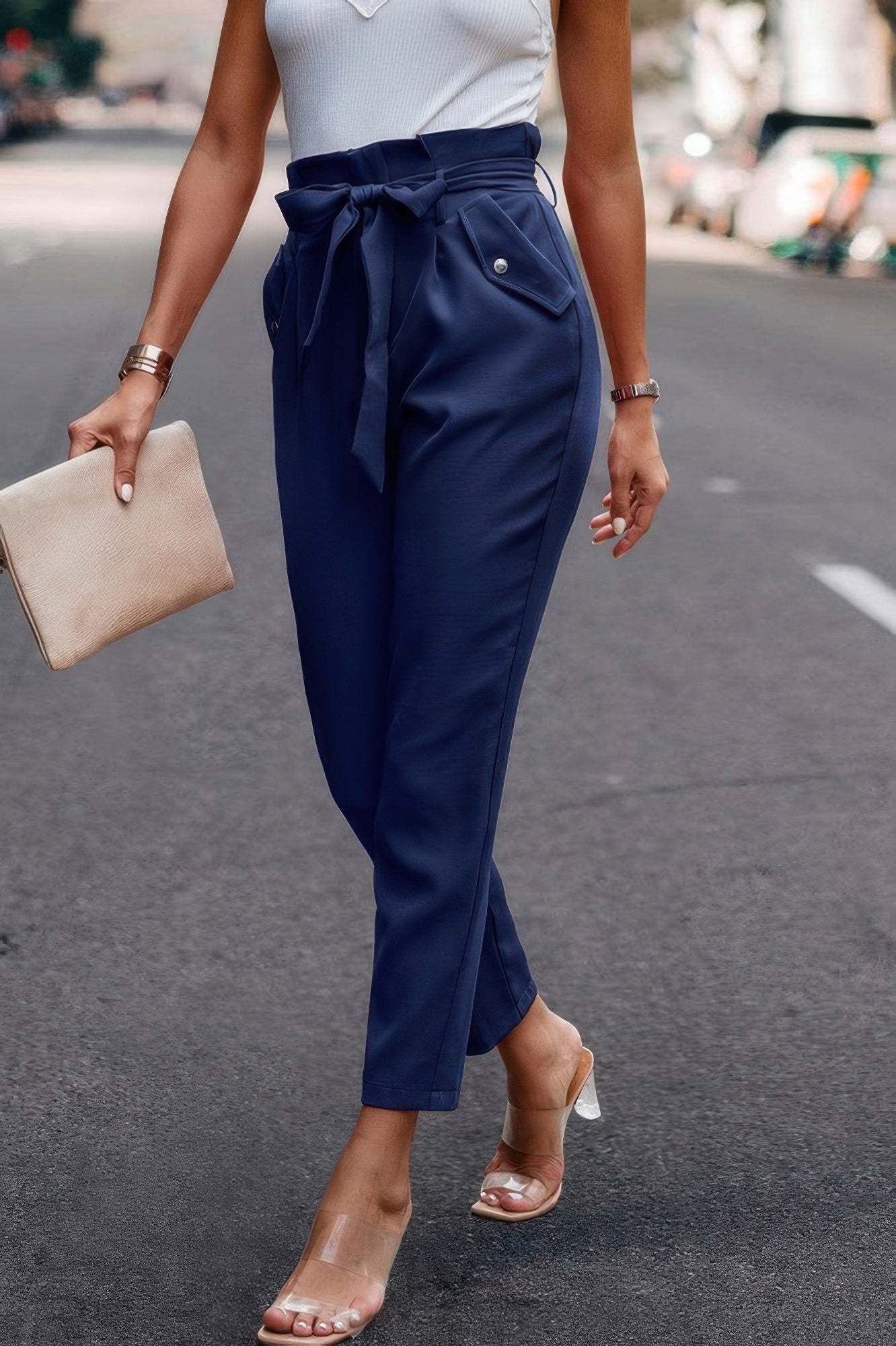 Ruffle Belt Pocket Solid Skinny Pants | by atgodanddesigns