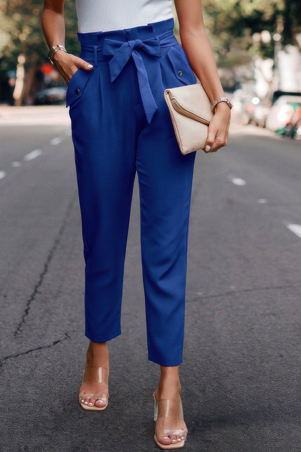 Ruffle Belt Pocket Solid Skinny Pants | by atgodanddesigns