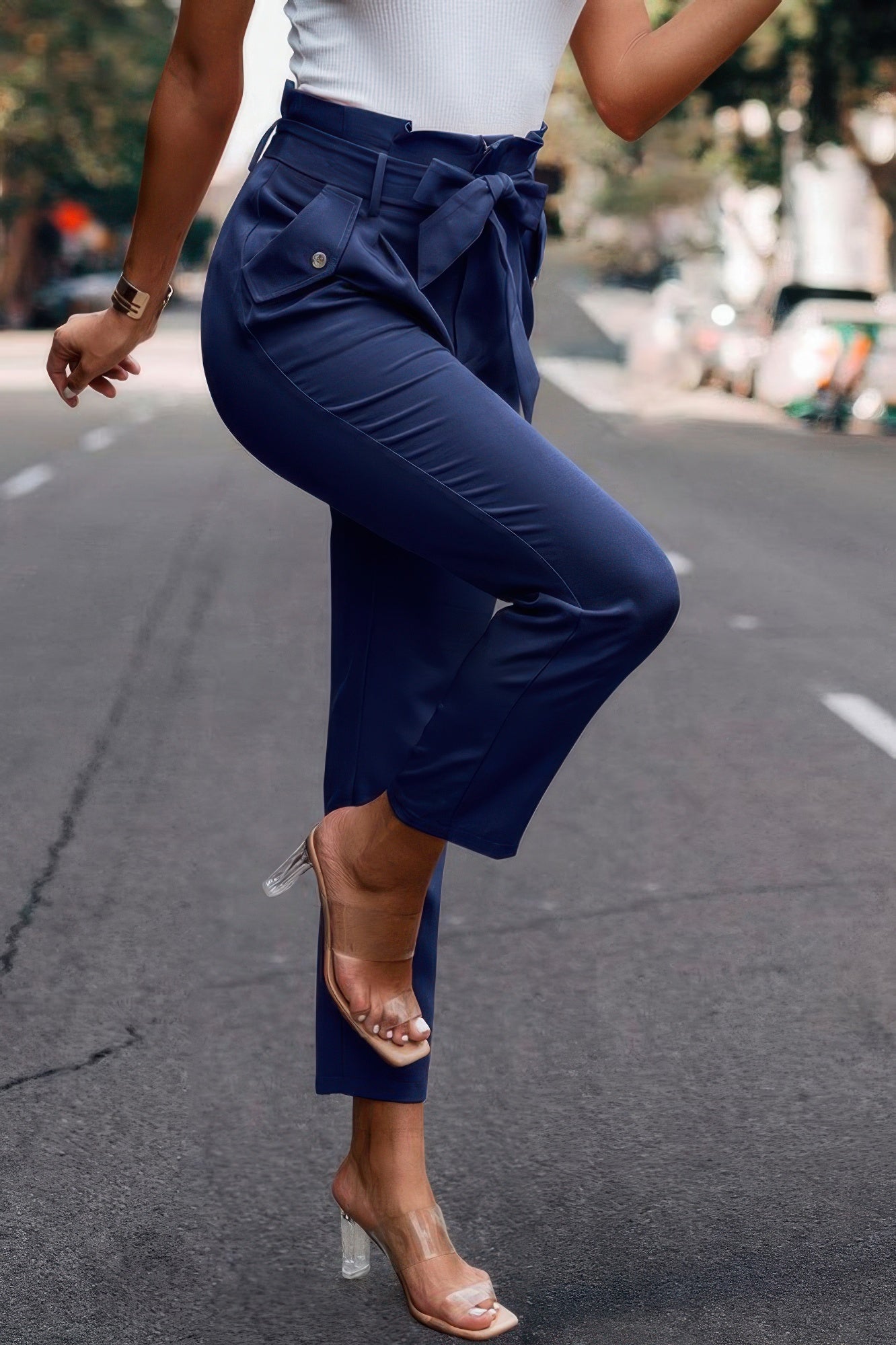 Ruffle Belt Pocket Solid Skinny Pants | by atgodanddesigns