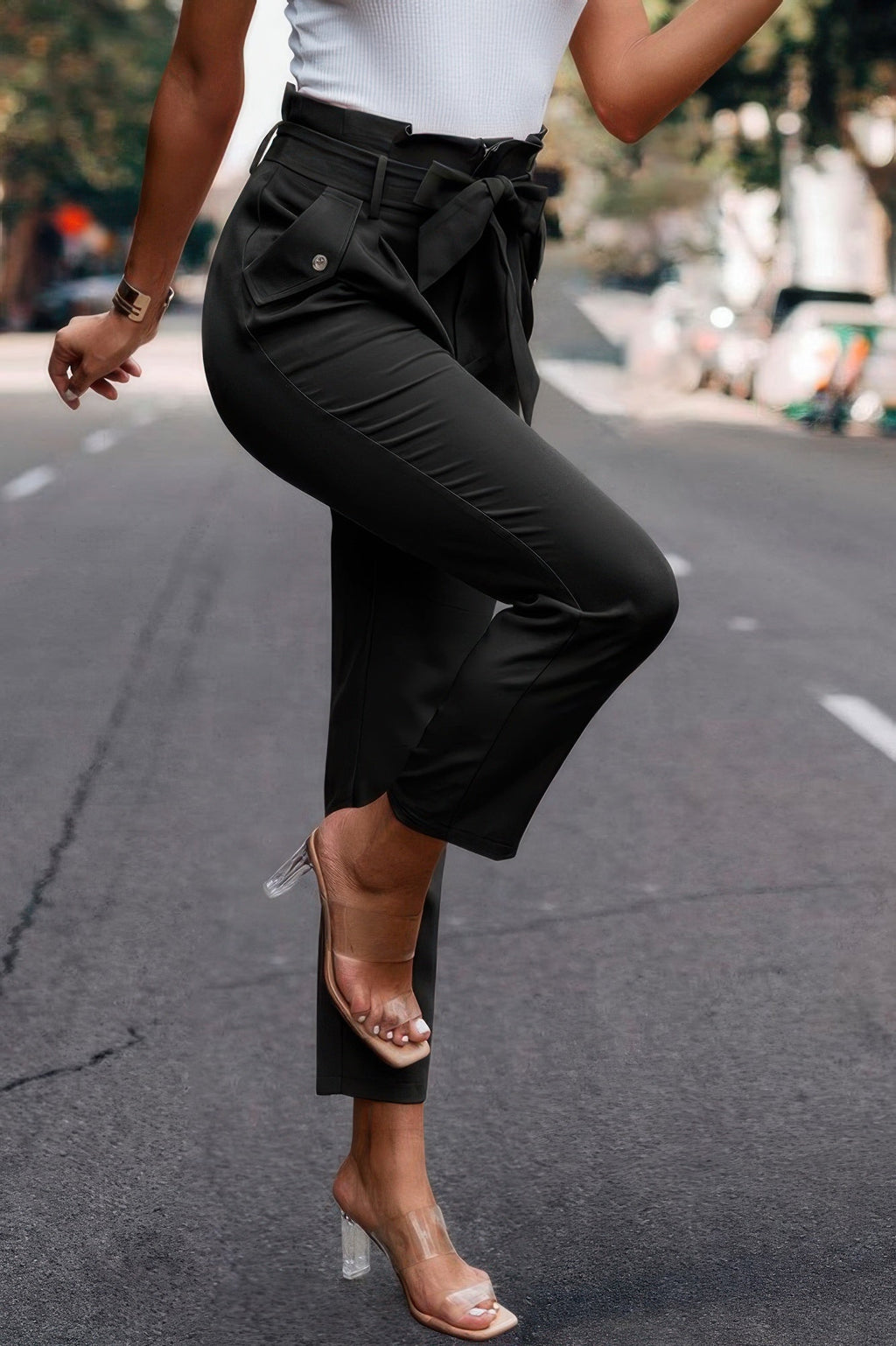 Ruffle Belt Pocket Solid Skinny Pants | by atgodanddesigns